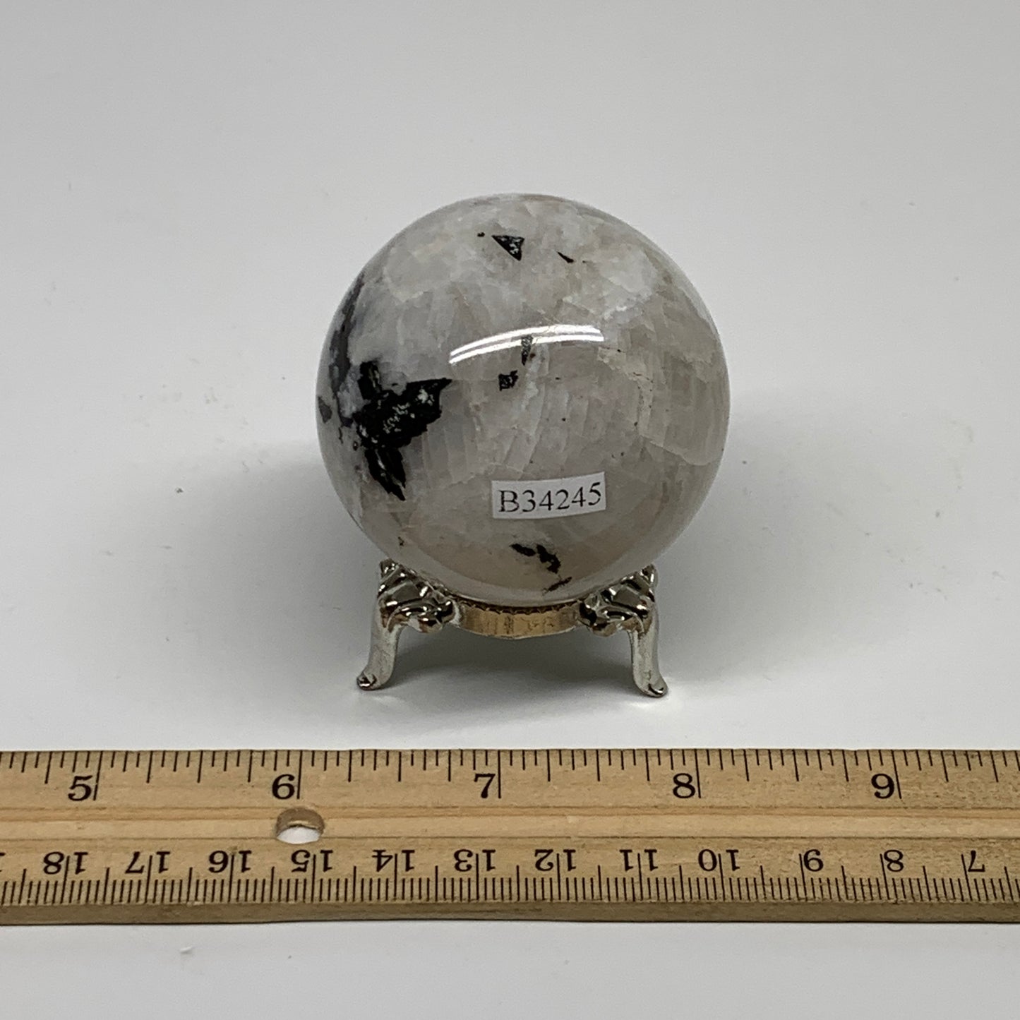 198g, 2.1"(52mm), Natural Rainbow Moonstone Sphere Ball Gemstone, B34245