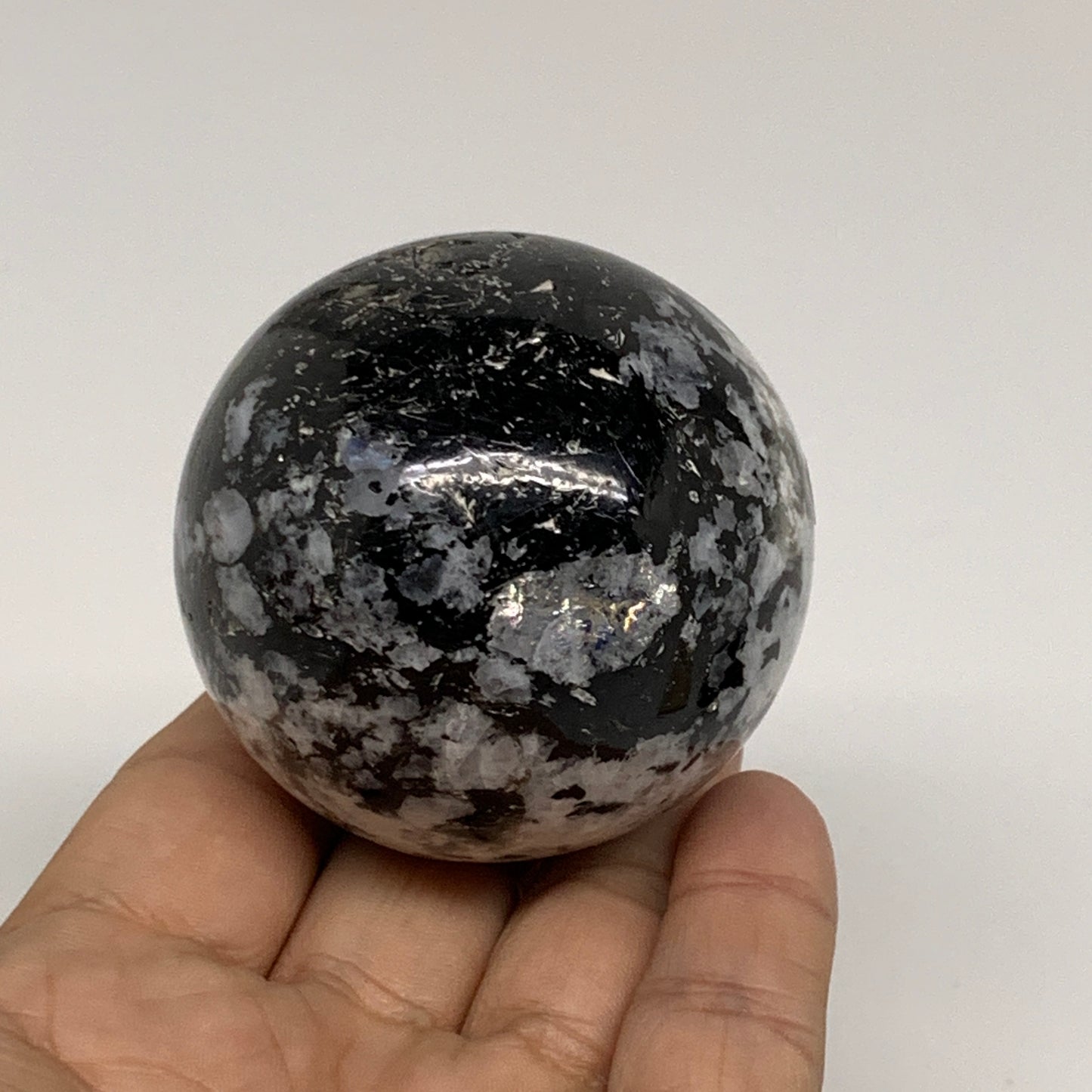 240g, 2.2"(55mm), Natural Rainbow Moonstone Sphere Ball Gemstone, B34249