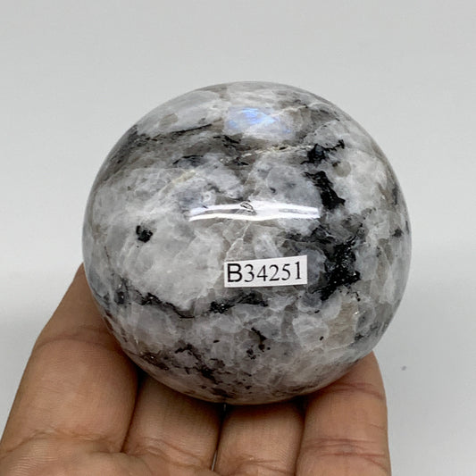 280g, 2.3"(58mm), Natural Rainbow Moonstone Sphere Ball Gemstone, B34251