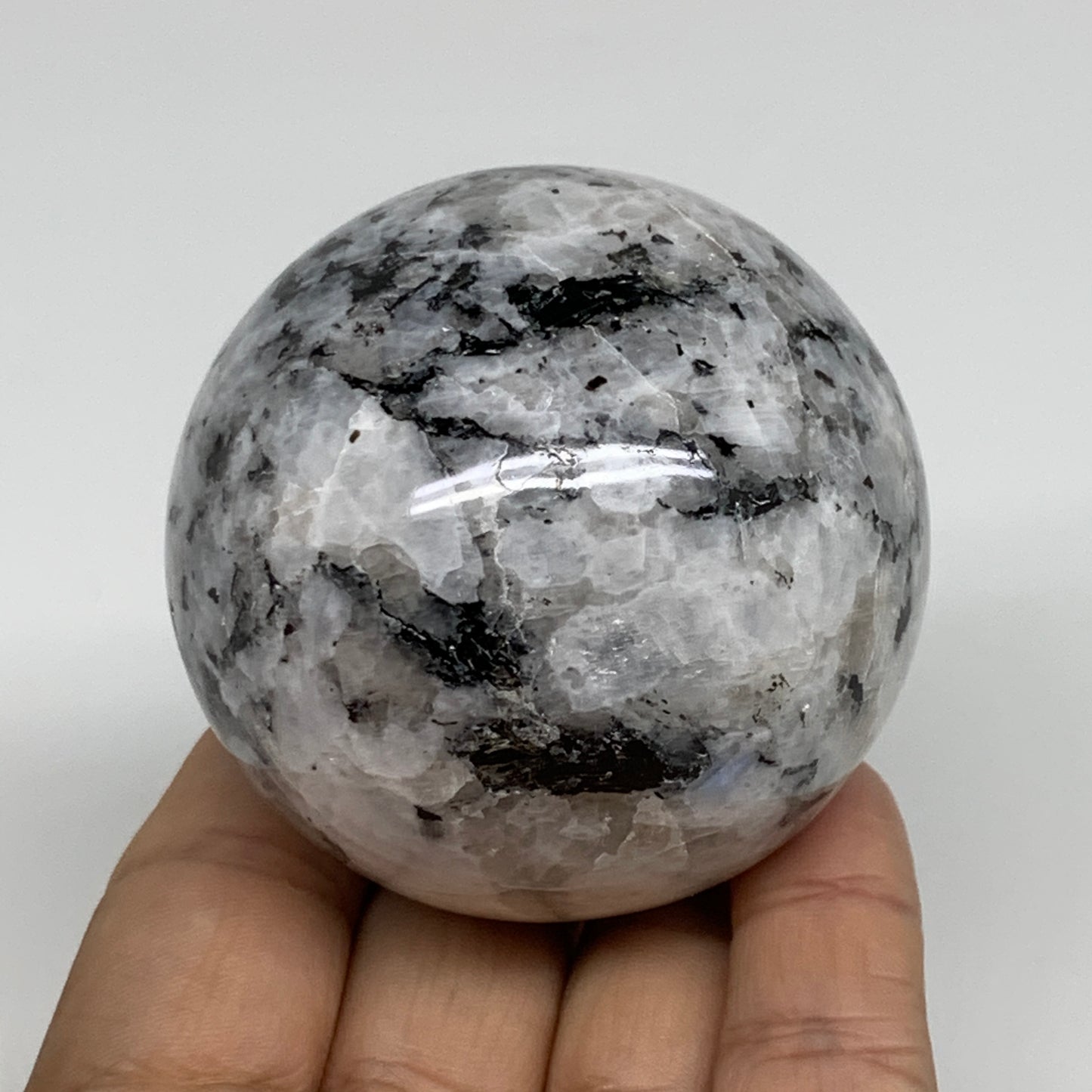 280g, 2.3"(58mm), Natural Rainbow Moonstone Sphere Ball Gemstone, B34251