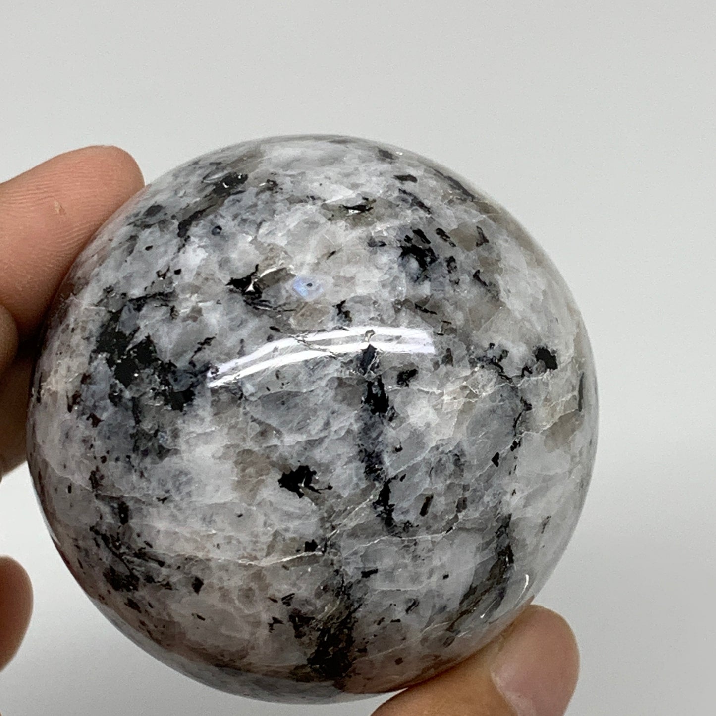 280g, 2.3"(58mm), Natural Rainbow Moonstone Sphere Ball Gemstone, B34251