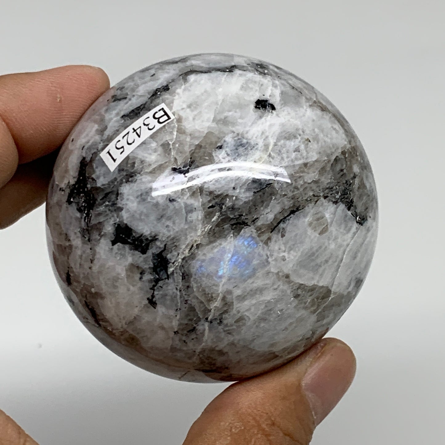 280g, 2.3"(58mm), Natural Rainbow Moonstone Sphere Ball Gemstone, B34251