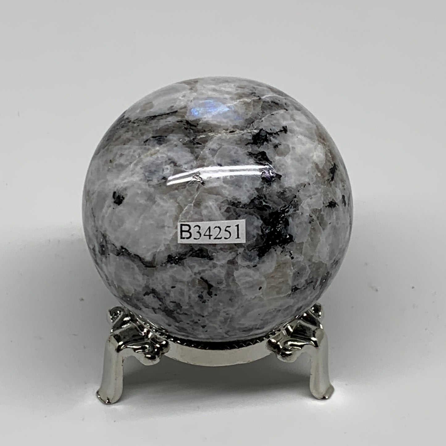 280g, 2.3"(58mm), Natural Rainbow Moonstone Sphere Ball Gemstone, B34251