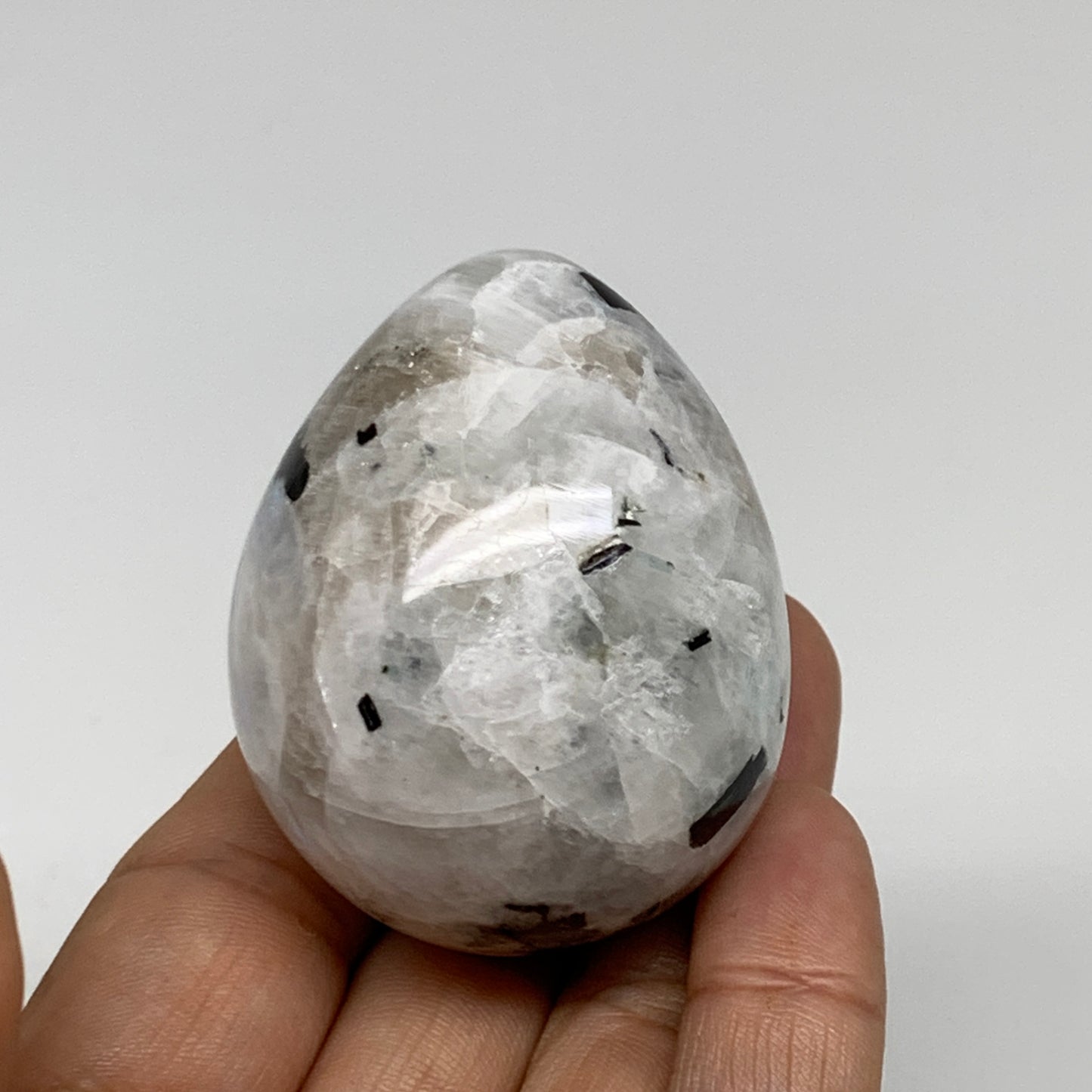 149.9g, 2.1"x1.8", Natural Gemstone White Rainbow Moonstone Egg, B34288