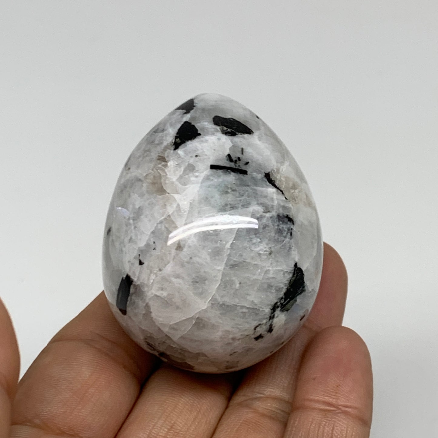 149.9g, 2.1"x1.8", Natural Gemstone White Rainbow Moonstone Egg, B34288