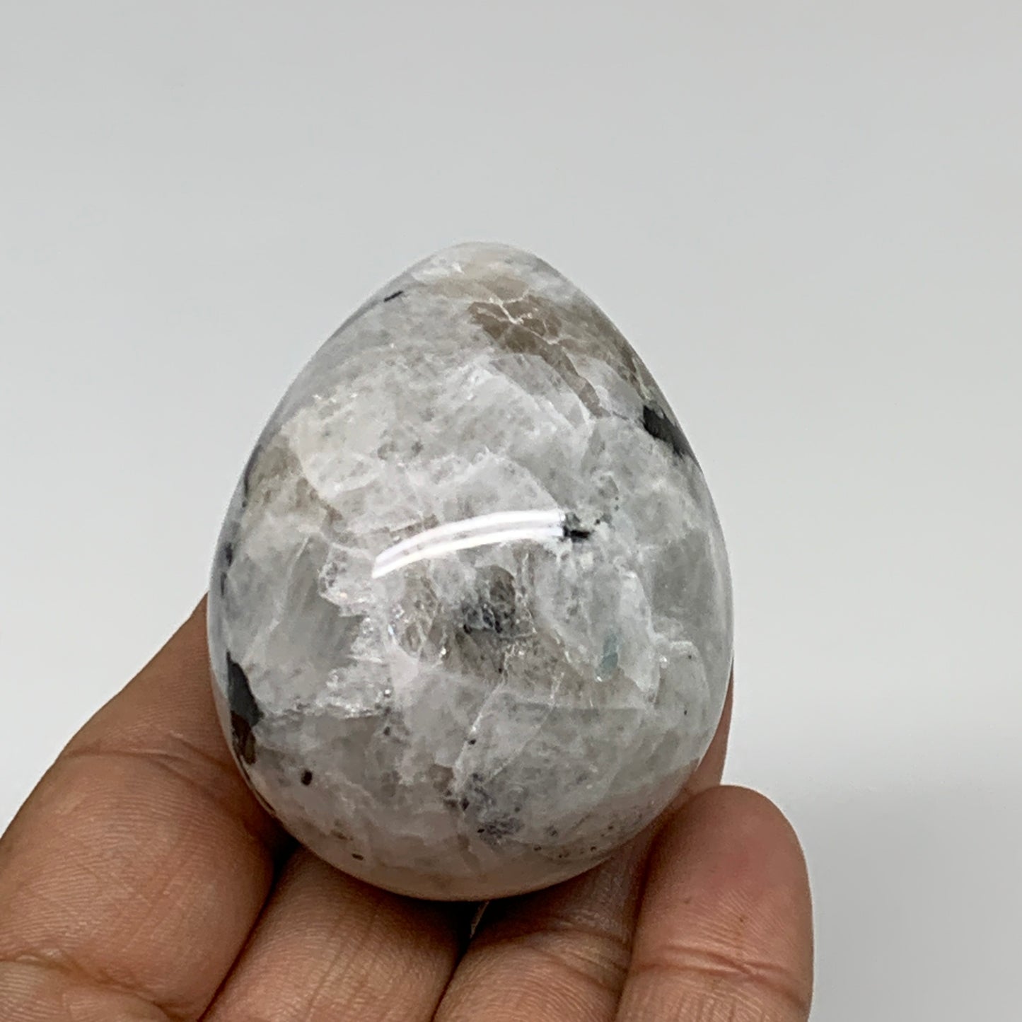 149.9g, 2.1"x1.8", Natural Gemstone White Rainbow Moonstone Egg, B34288