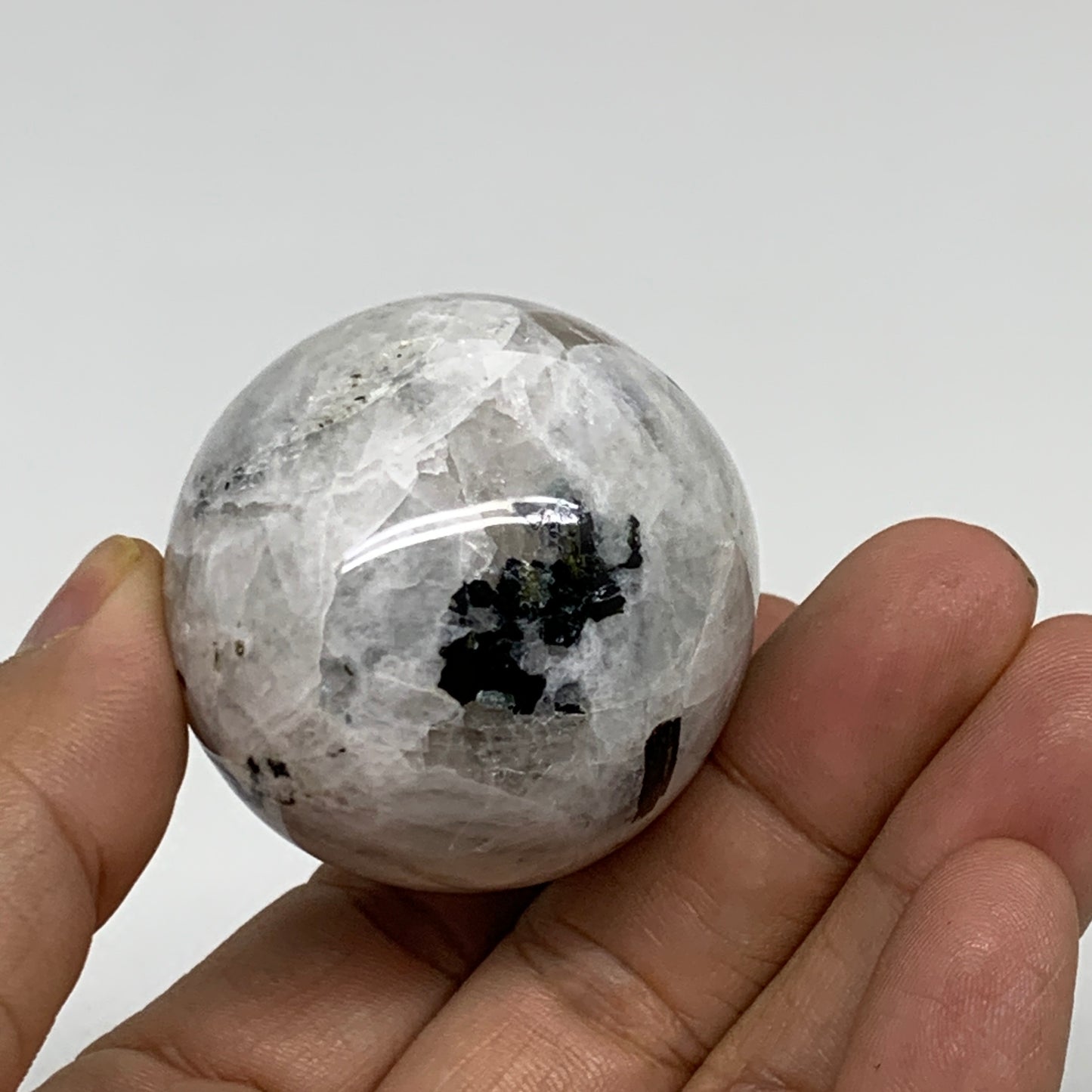 149.9g, 2.1"x1.8", Natural Gemstone White Rainbow Moonstone Egg, B34288