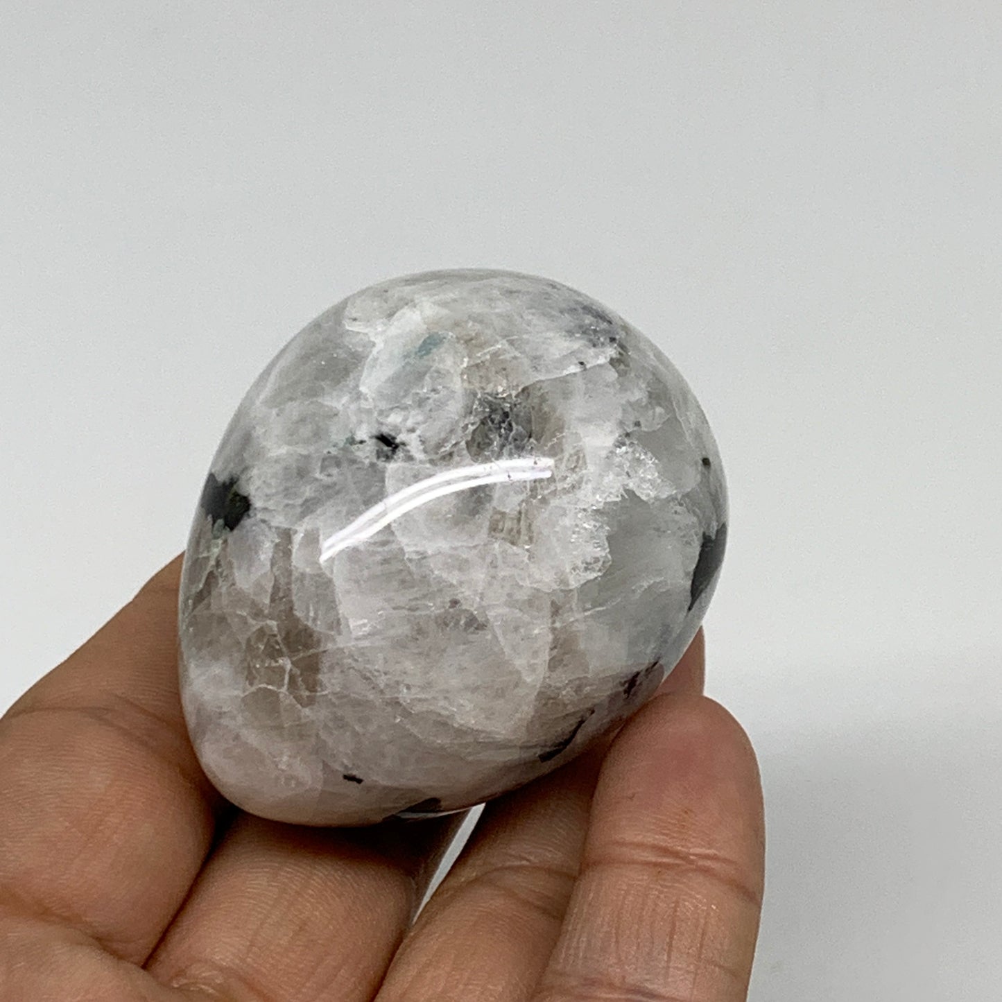 149.9g, 2.1"x1.8", Natural Gemstone White Rainbow Moonstone Egg, B34288