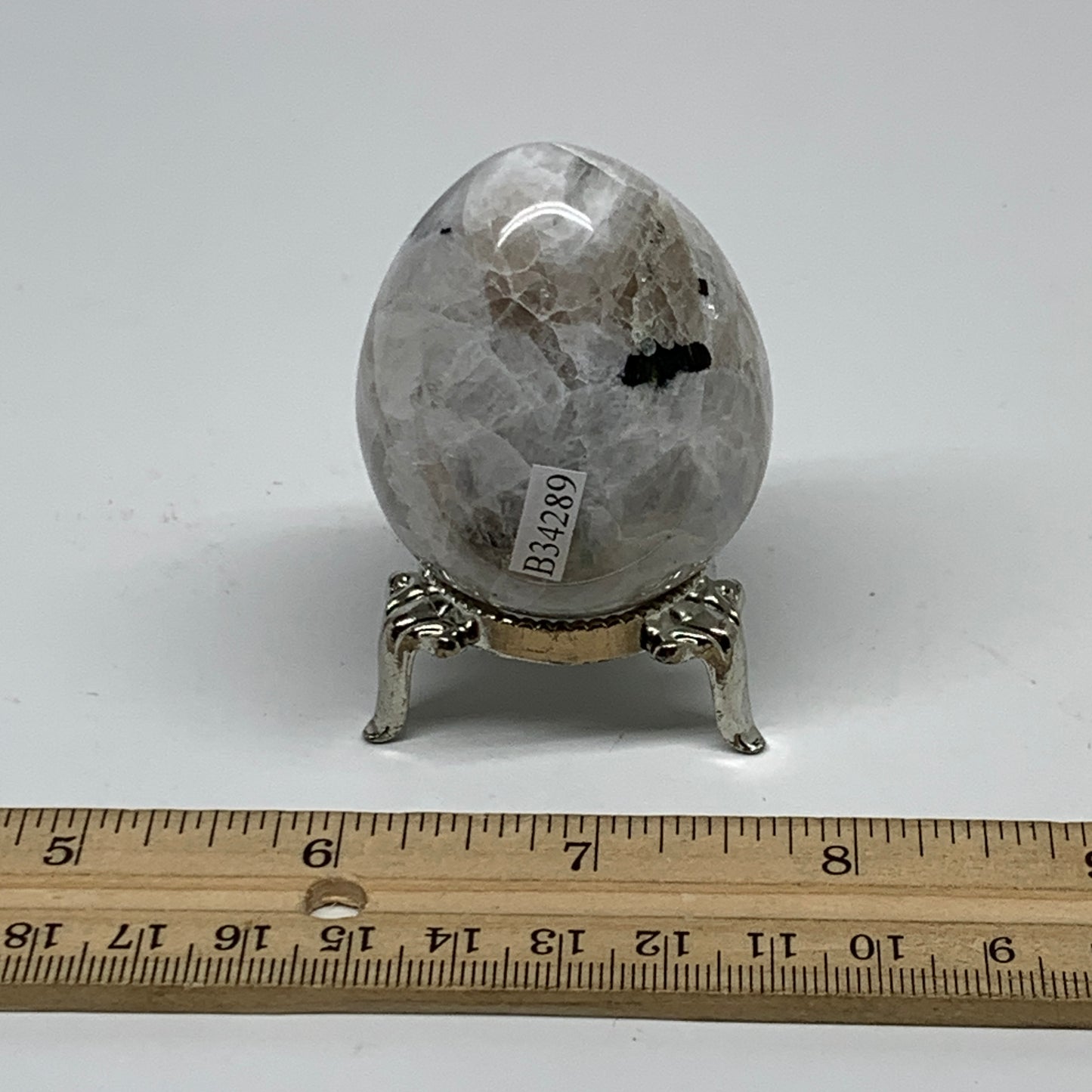 149.9g, 2.1"x1.8", Natural Gemstone White Rainbow Moonstone Egg, B34288