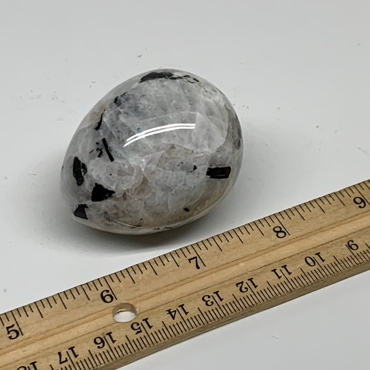 149.9g, 2.1"x1.8", Natural Gemstone White Rainbow Moonstone Egg, B34288