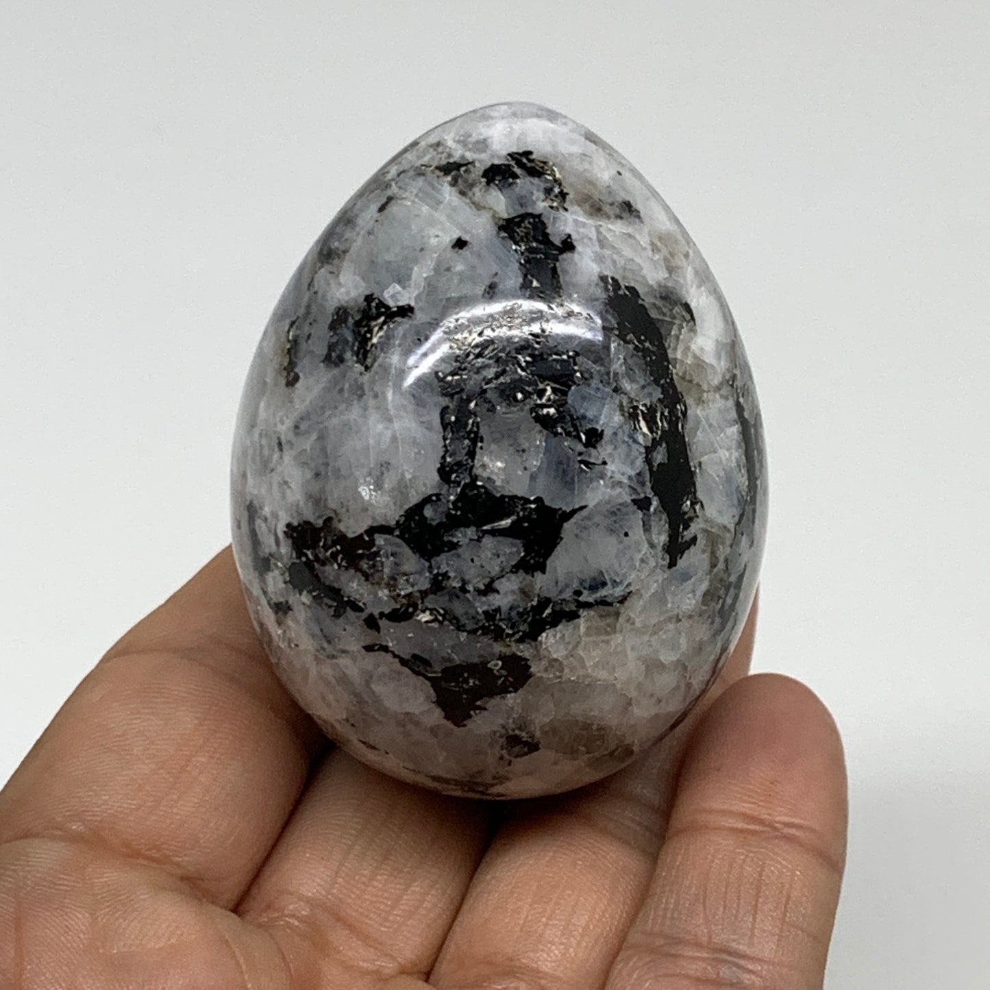 152.8g, 2.2"x1.7", Natural Gemstone White Rainbow Moonstone Egg, B34290