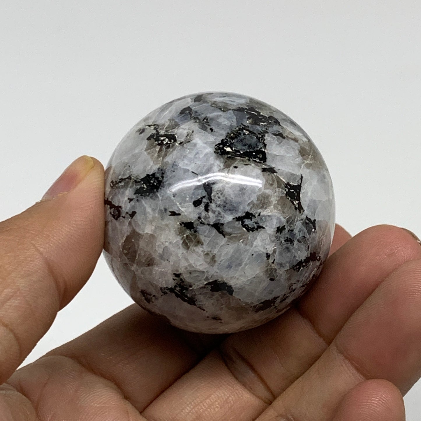 152.8g, 2.2"x1.7", Natural Gemstone White Rainbow Moonstone Egg, B34290