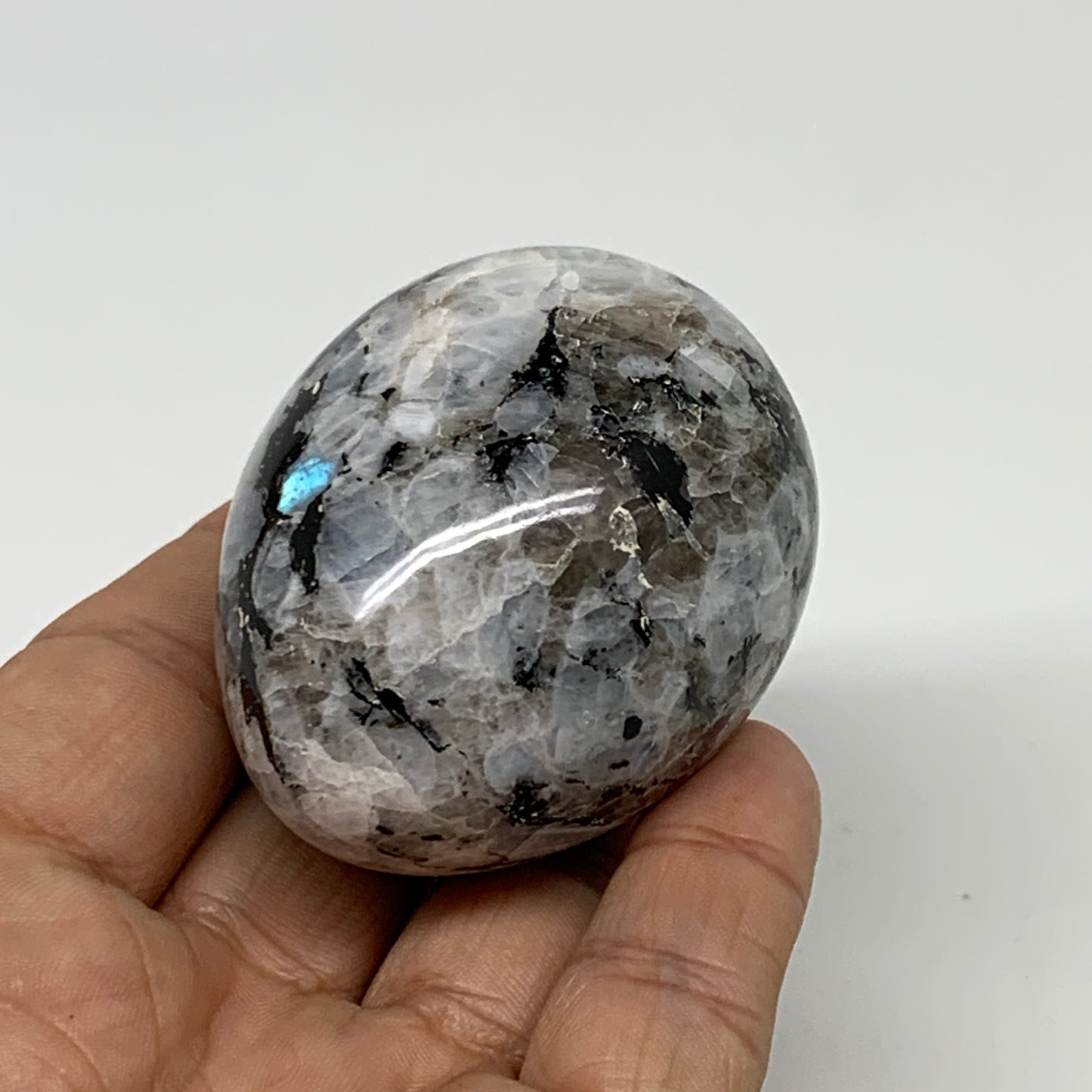 152.8g, 2.2"x1.7", Natural Gemstone White Rainbow Moonstone Egg, B34290