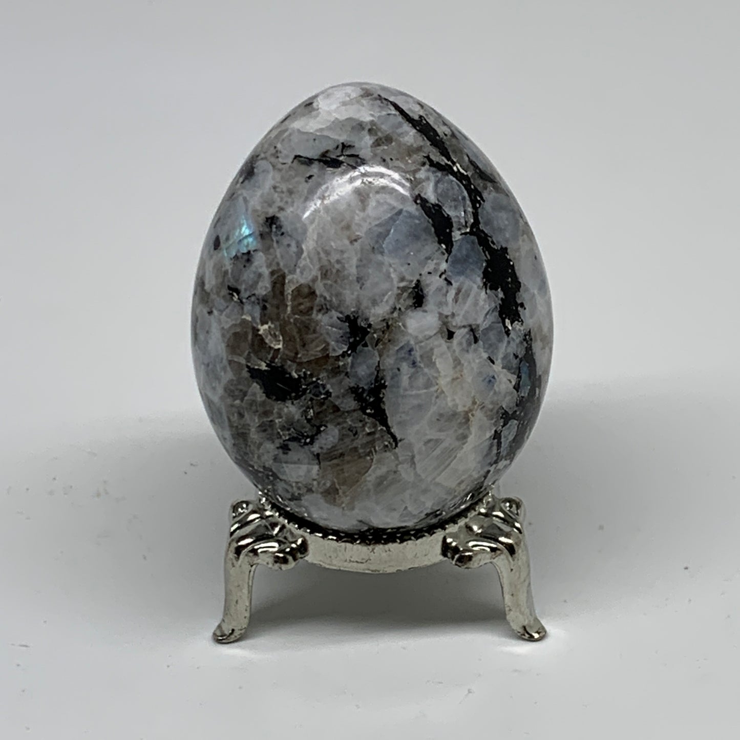 152.8g, 2.2"x1.7", Natural Gemstone White Rainbow Moonstone Egg, B34290