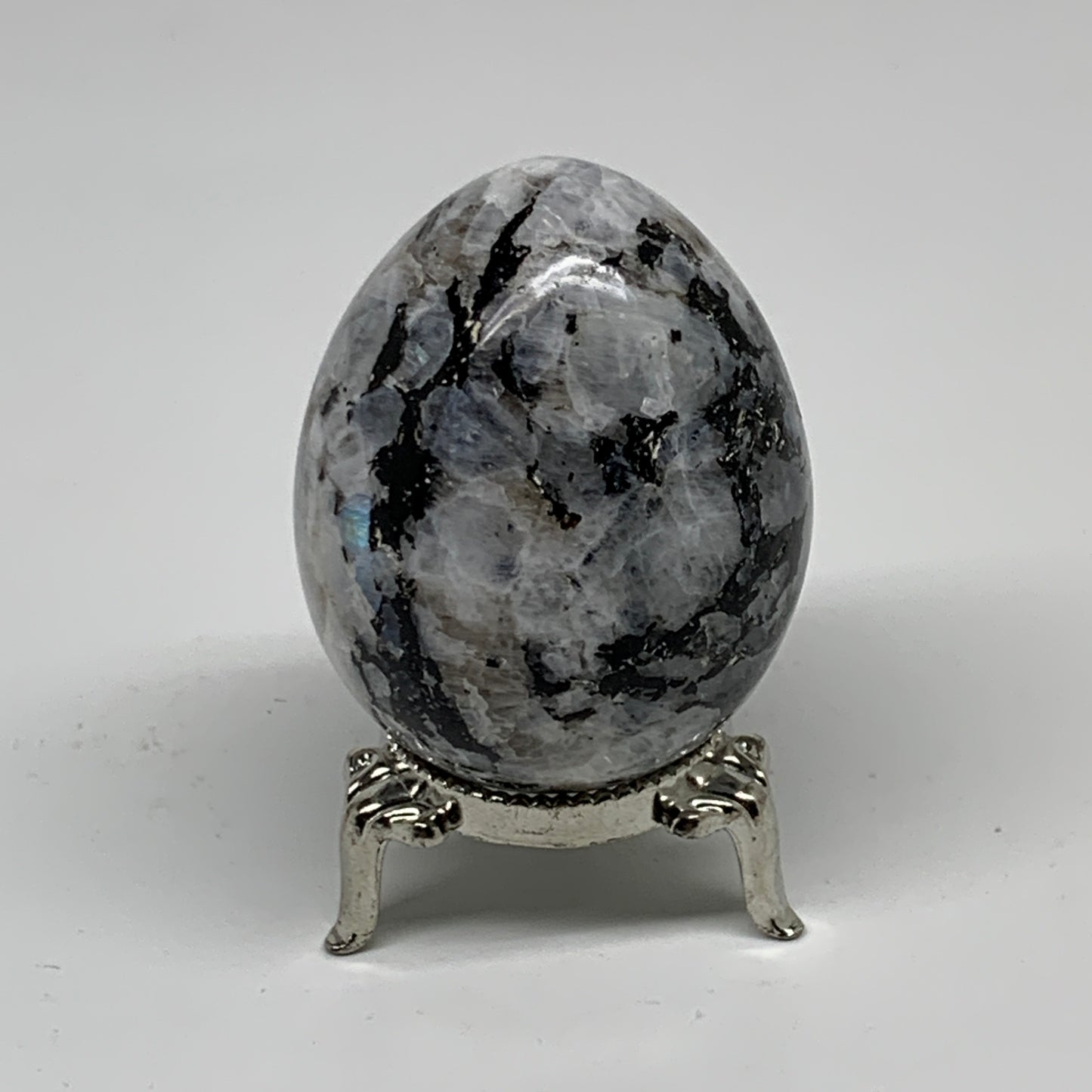 152.8g, 2.2"x1.7", Natural Gemstone White Rainbow Moonstone Egg, B34290