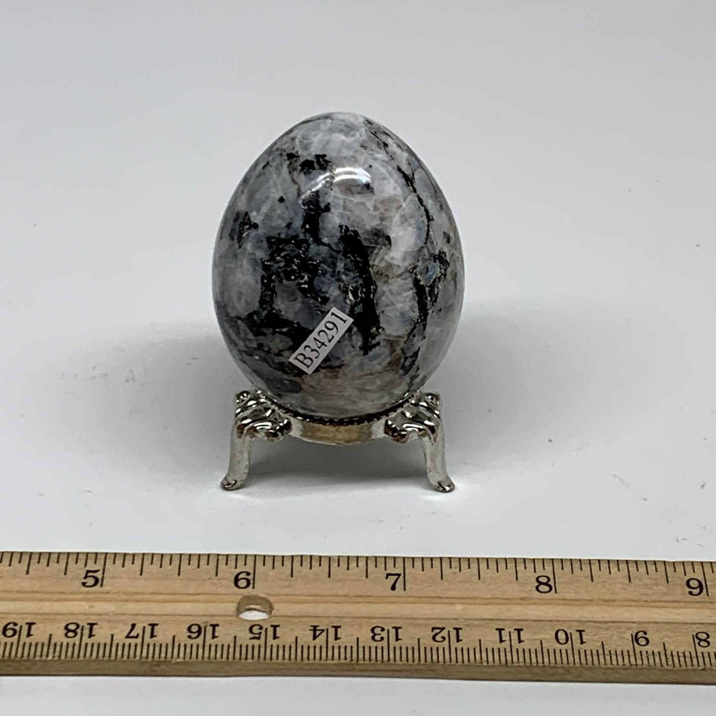 152.8g, 2.2"x1.7", Natural Gemstone White Rainbow Moonstone Egg, B34290