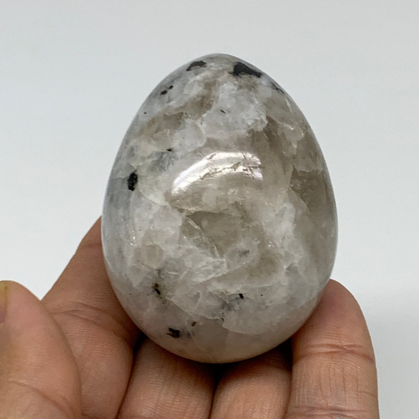 152.4g, 2.3"x1.7", Natural Gemstone White Rainbow Moonstone Egg, B34291