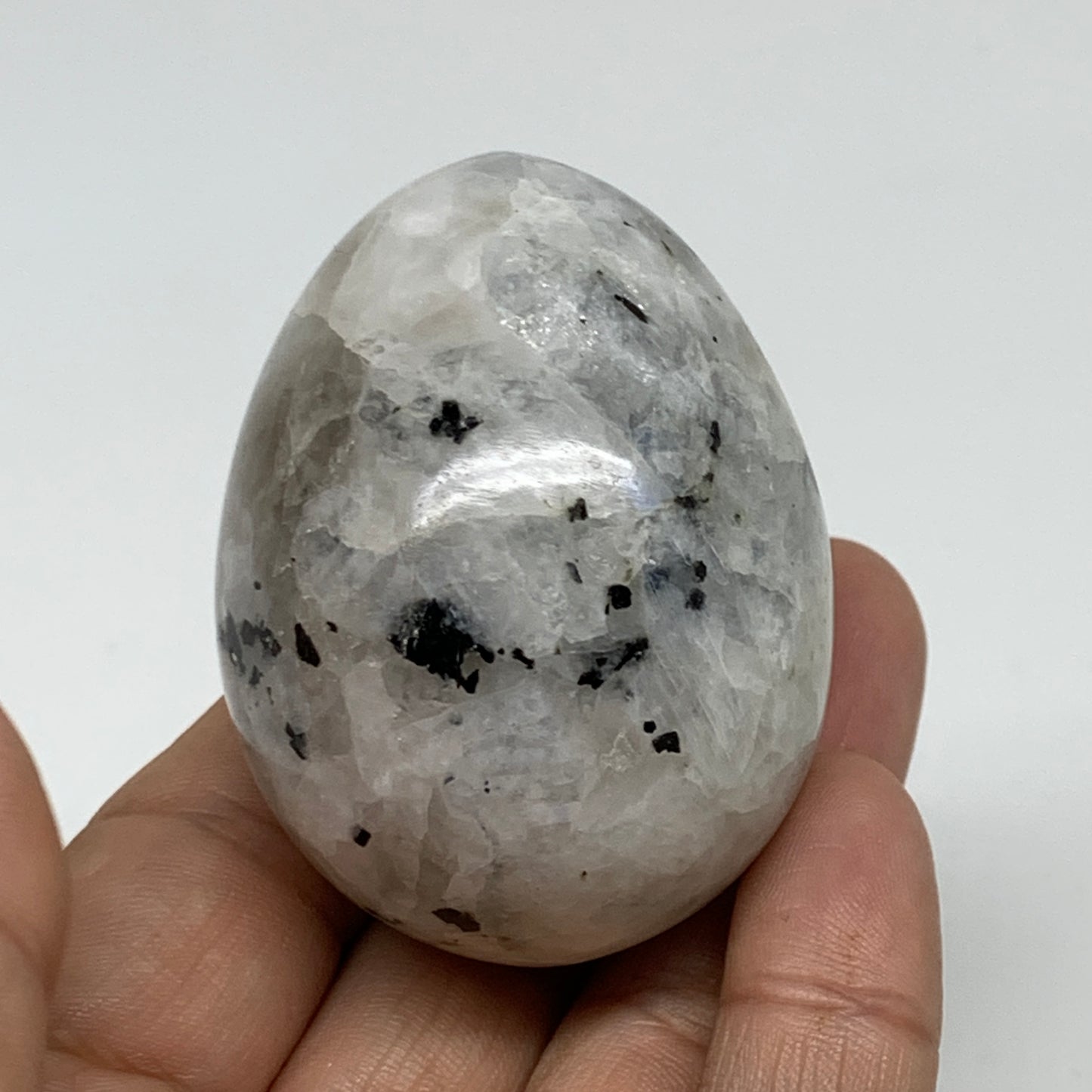 152.4g, 2.3"x1.7", Natural Gemstone White Rainbow Moonstone Egg, B34291