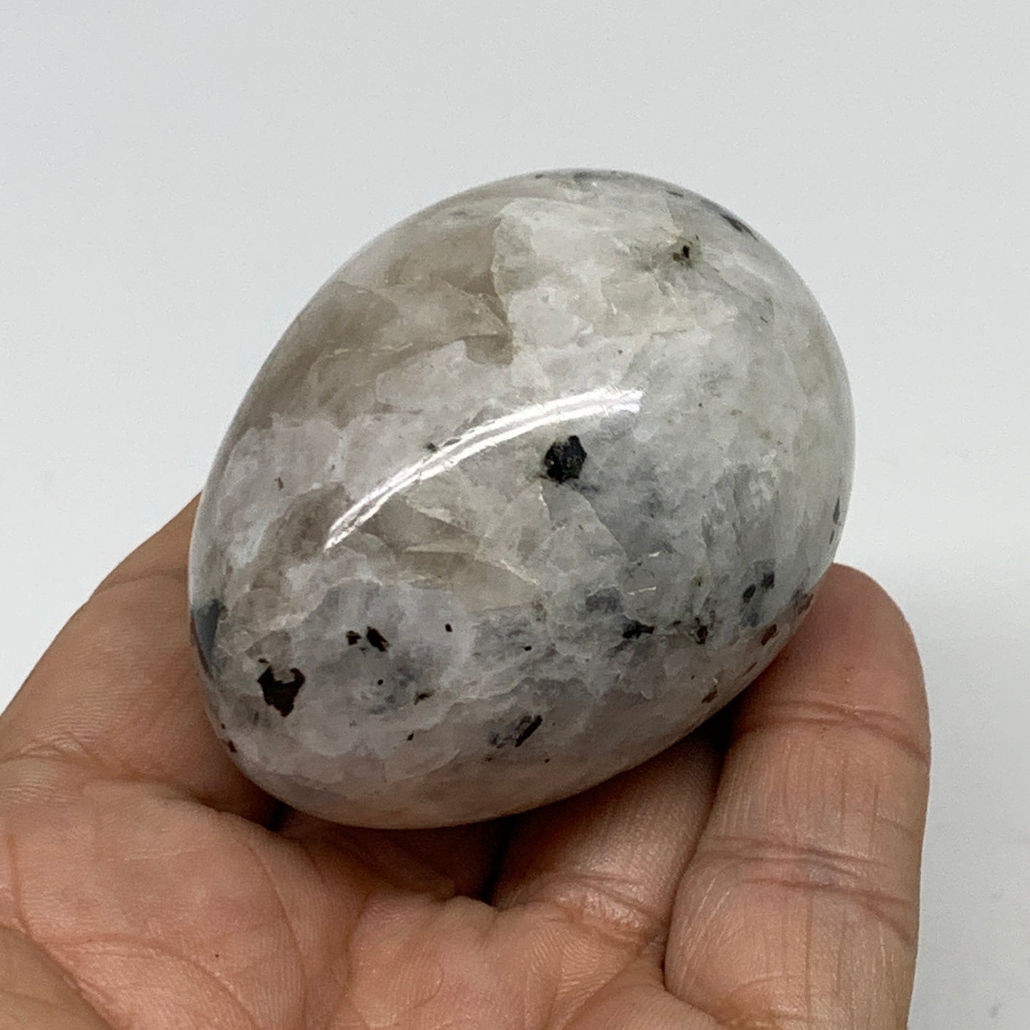 152.4g, 2.3"x1.7", Natural Gemstone White Rainbow Moonstone Egg, B34291