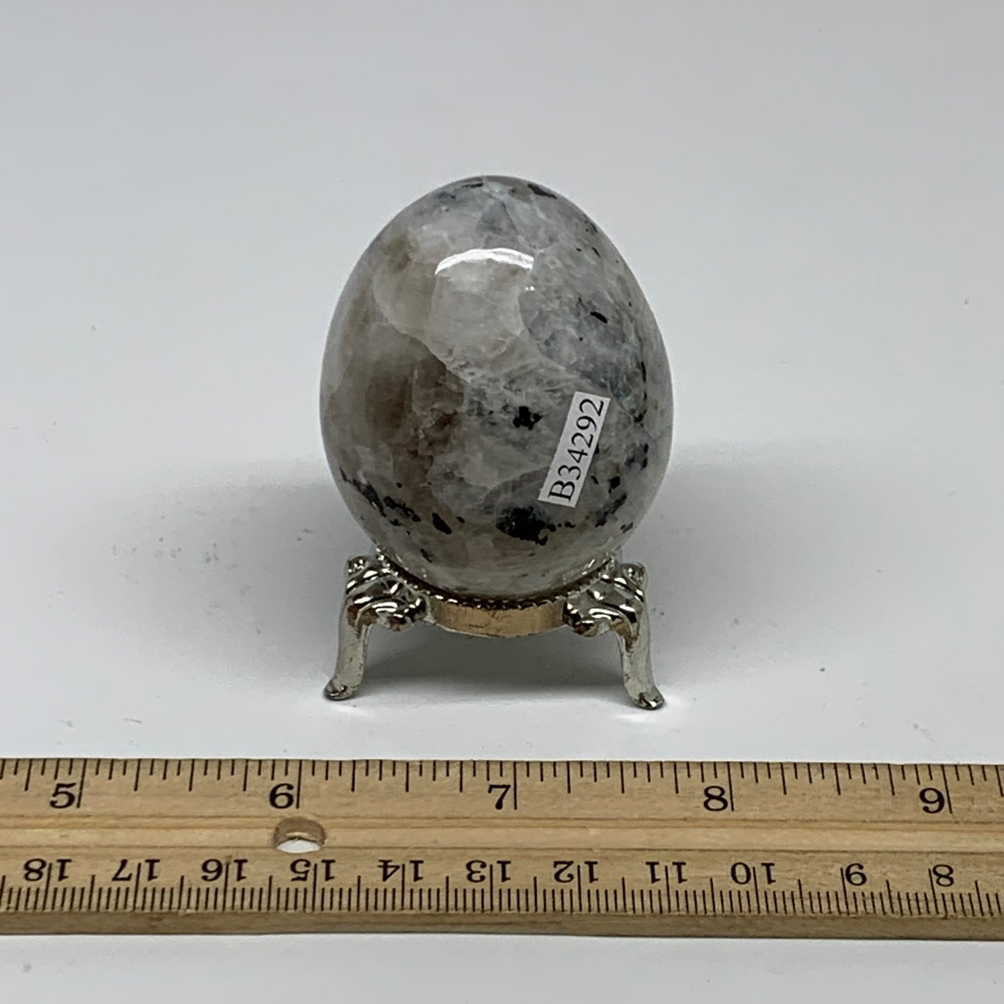 152.4g, 2.3"x1.7", Natural Gemstone White Rainbow Moonstone Egg, B34291