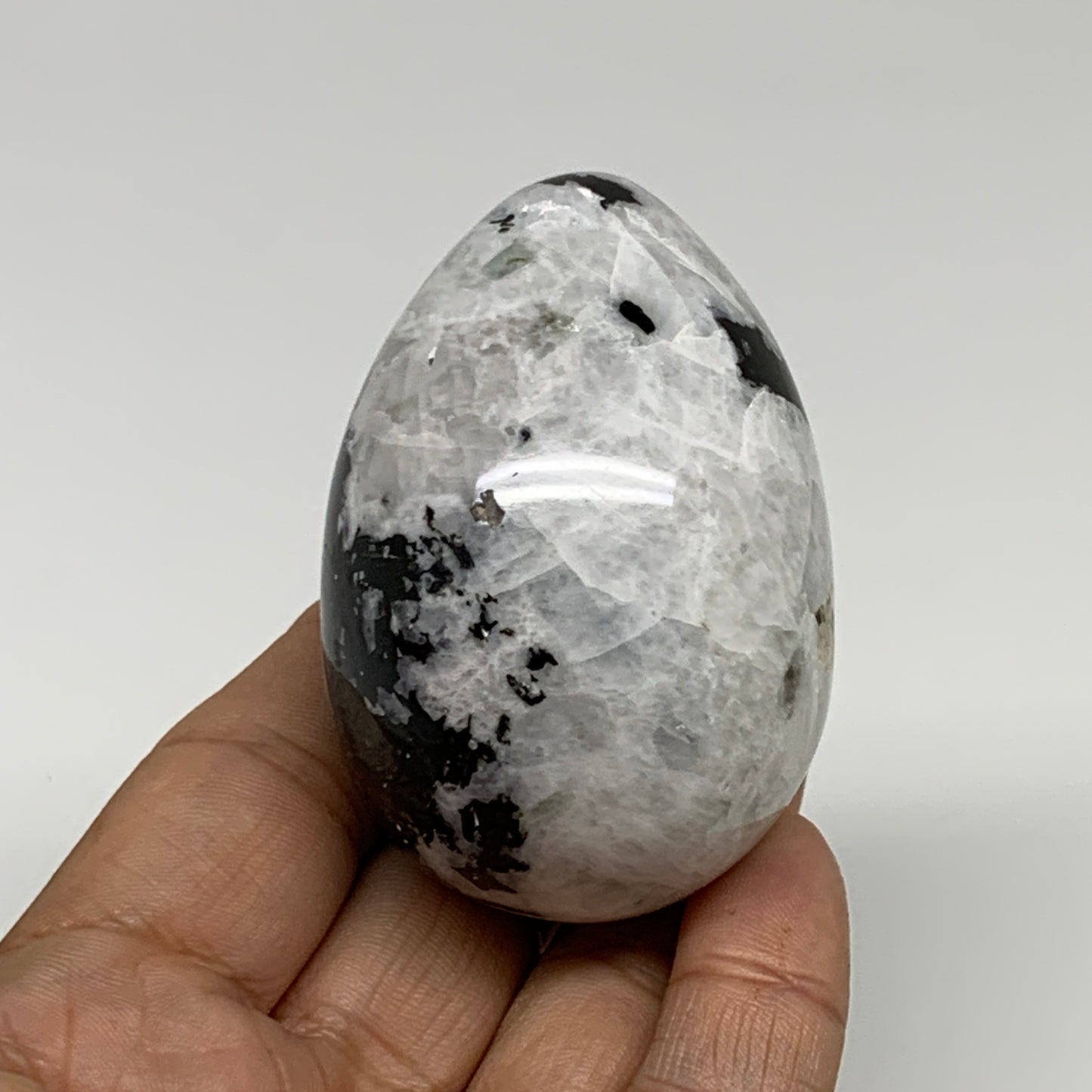 159.9g, 2.4"x1.7", Natural Gemstone White Rainbow Moonstone Egg, B34294