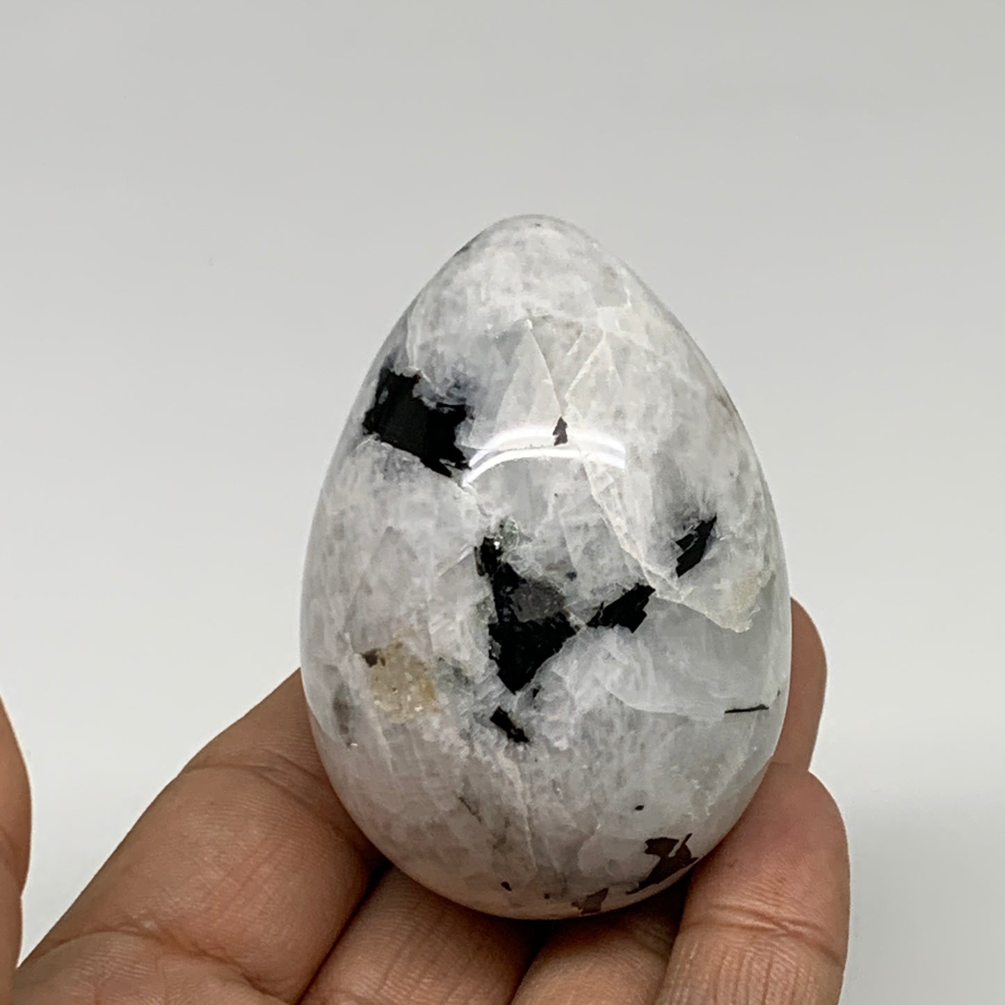 159.9g, 2.4"x1.7", Natural Gemstone White Rainbow Moonstone Egg, B34294