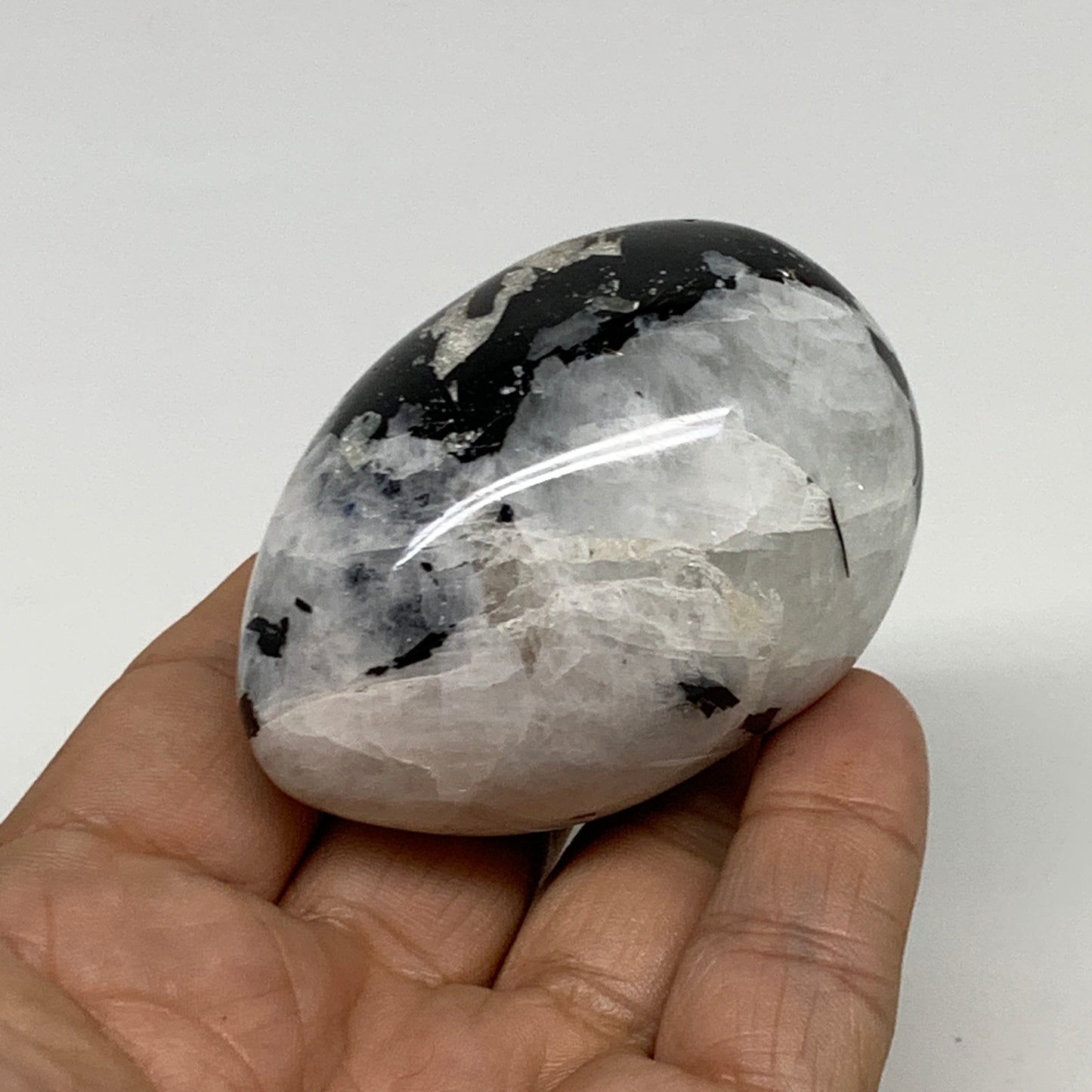 159.9g, 2.4"x1.7", Natural Gemstone White Rainbow Moonstone Egg, B34294