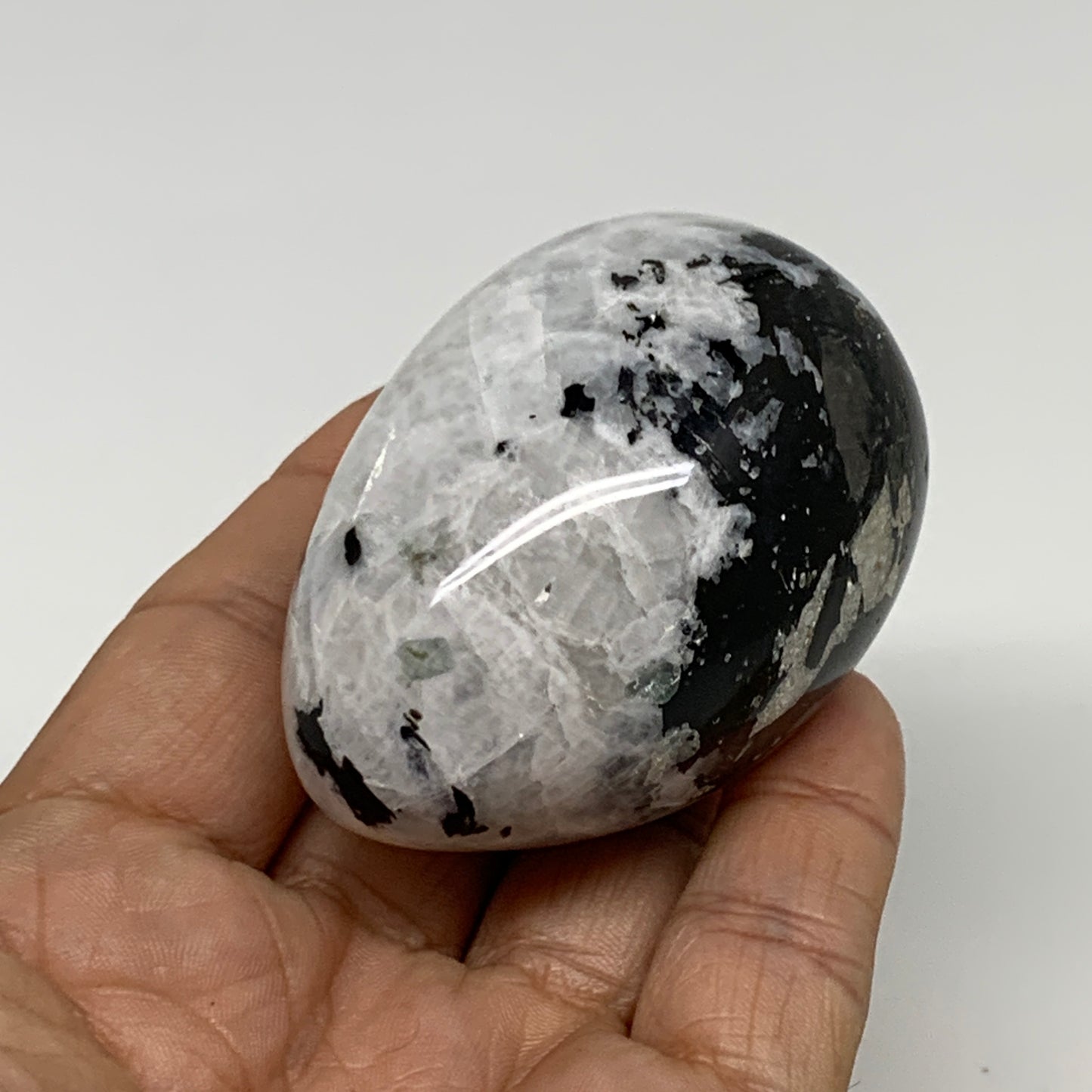 159.9g, 2.4"x1.7", Natural Gemstone White Rainbow Moonstone Egg, B34294