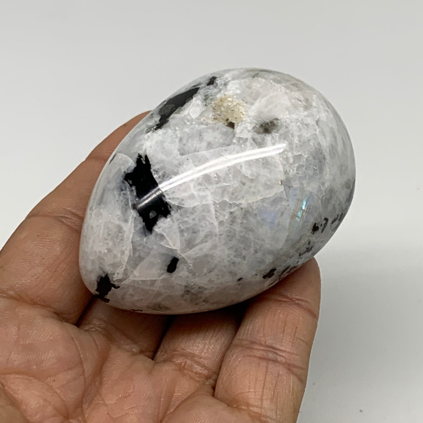 159.9g, 2.4"x1.7", Natural Gemstone White Rainbow Moonstone Egg, B34294
