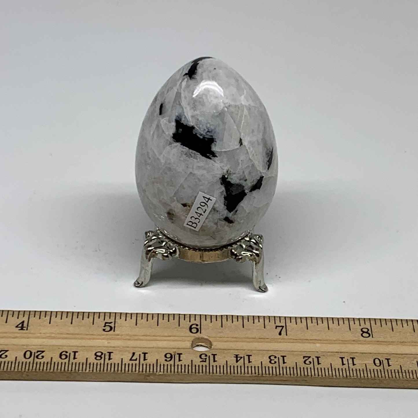 159.9g, 2.4"x1.7", Natural Gemstone White Rainbow Moonstone Egg, B34294