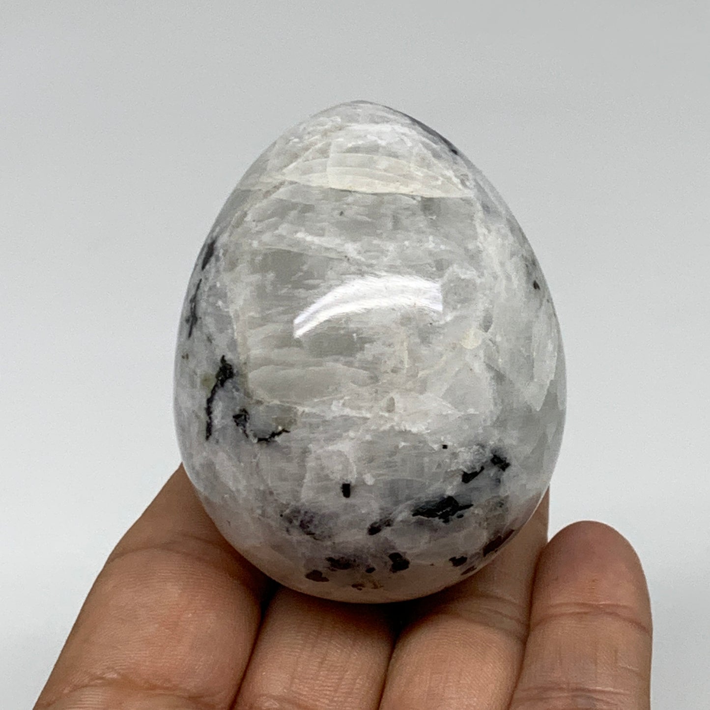 176.8g, 2.3"x1.8", Natural Gemstone White Rainbow Moonstone Egg, B34297