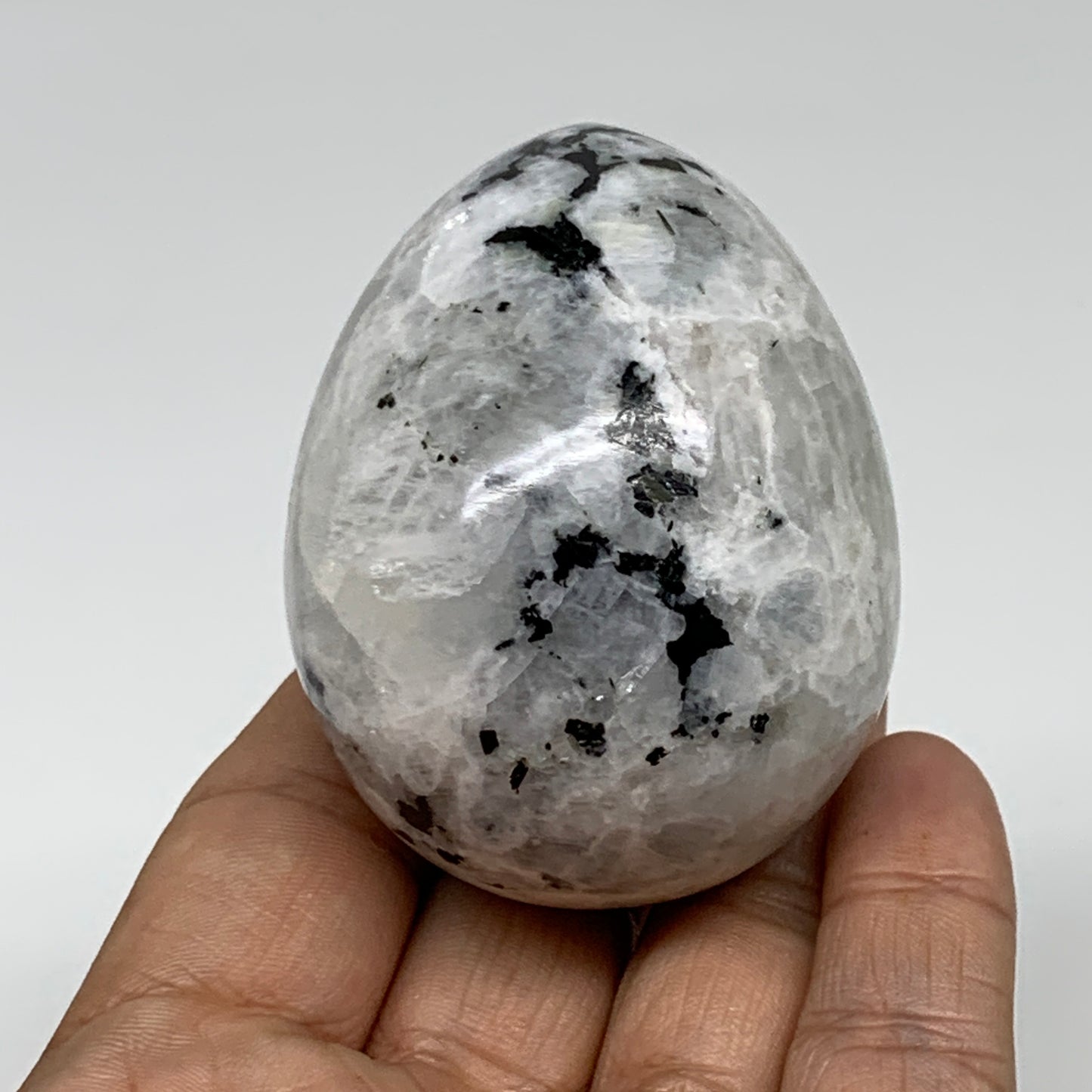 176.8g, 2.3"x1.8", Natural Gemstone White Rainbow Moonstone Egg, B34297