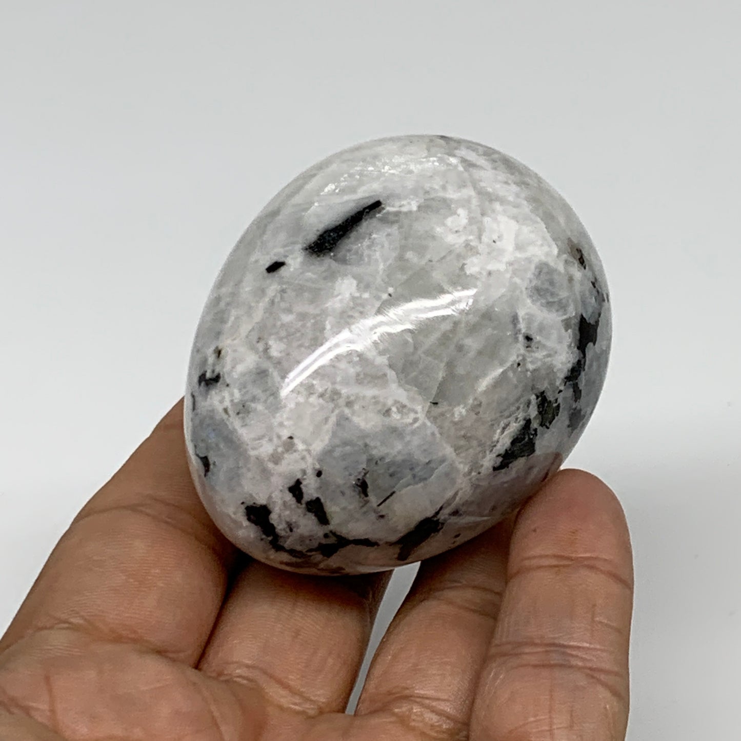 176.8g, 2.3"x1.8", Natural Gemstone White Rainbow Moonstone Egg, B34297