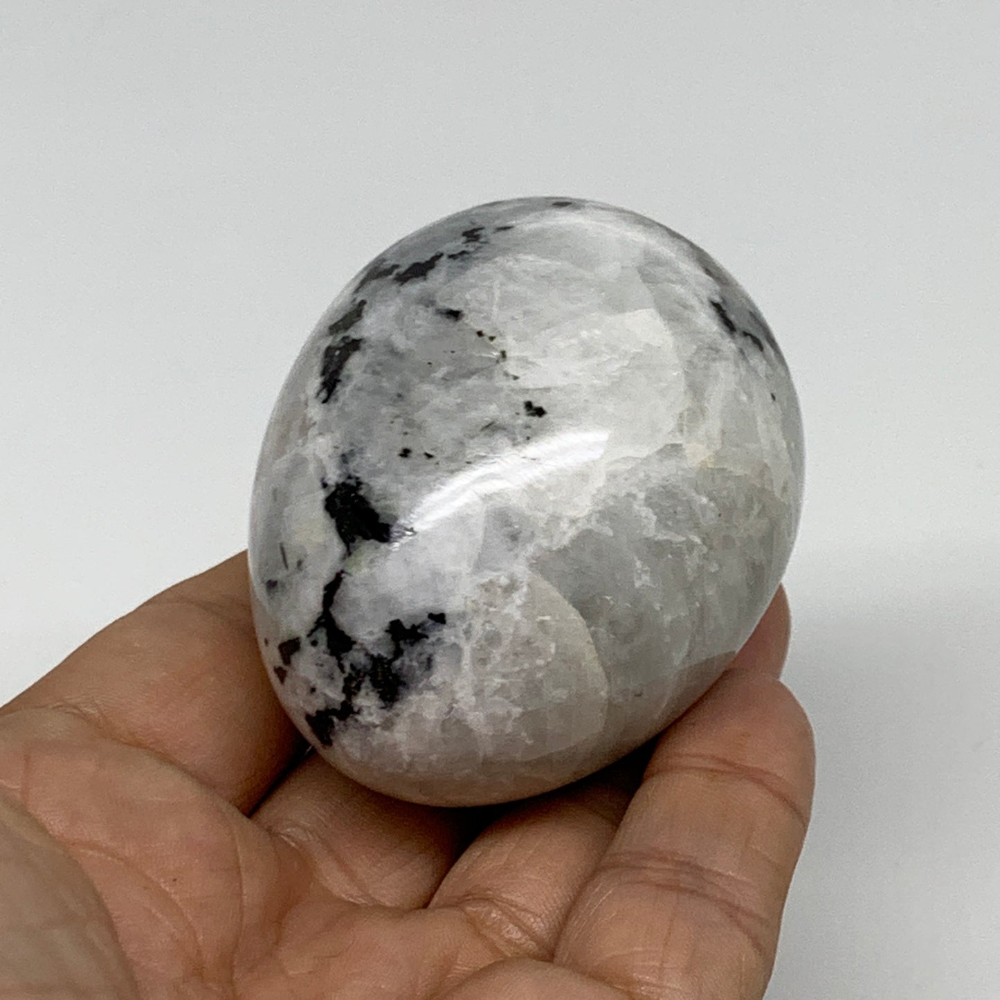176.8g, 2.3"x1.8", Natural Gemstone White Rainbow Moonstone Egg, B34297