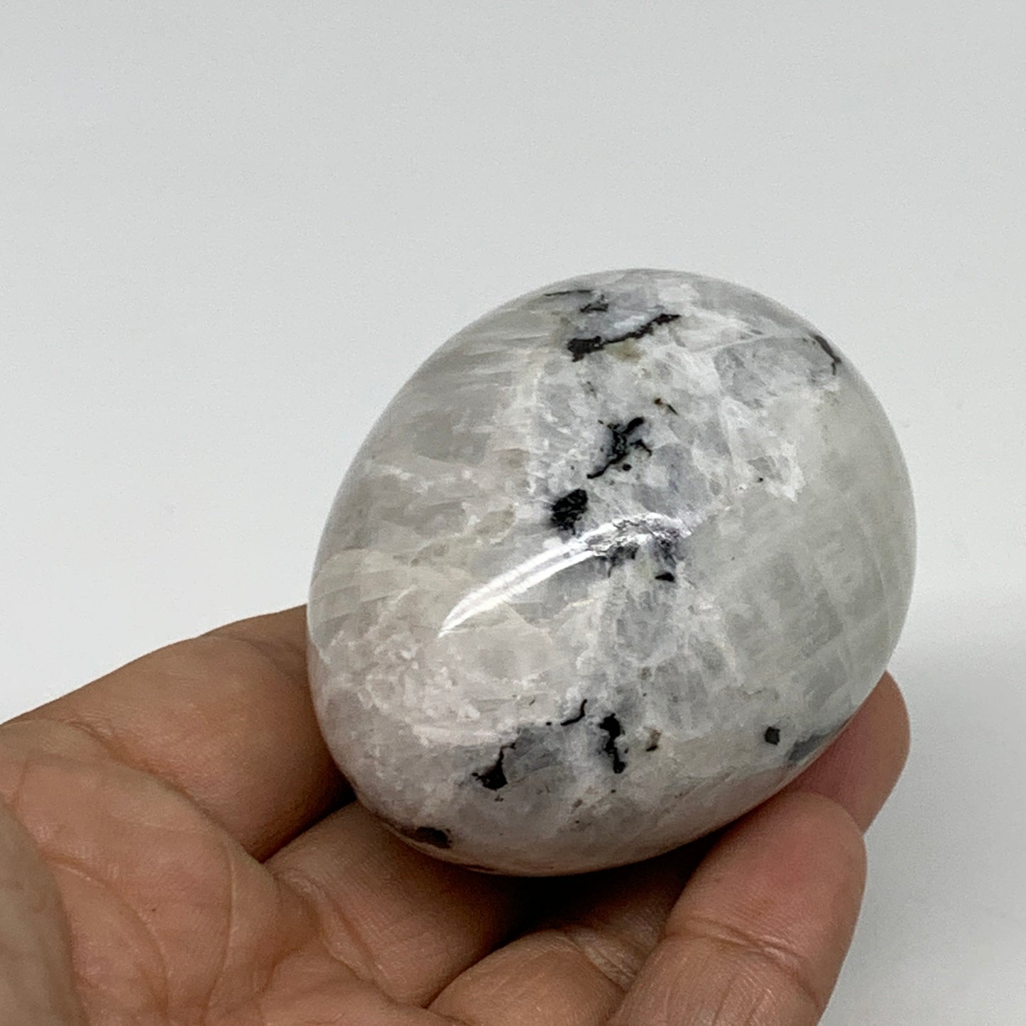 176.8g, 2.3"x1.8", Natural Gemstone White Rainbow Moonstone Egg, B34297