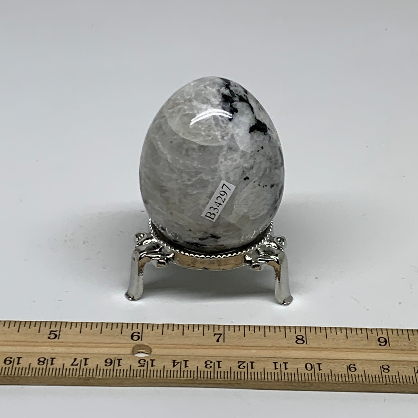 176.8g, 2.3"x1.8", Natural Gemstone White Rainbow Moonstone Egg, B34297