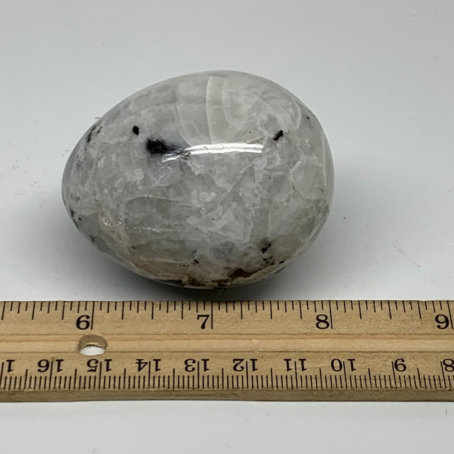 176.8g, 2.3"x1.8", Natural Gemstone White Rainbow Moonstone Egg, B34297