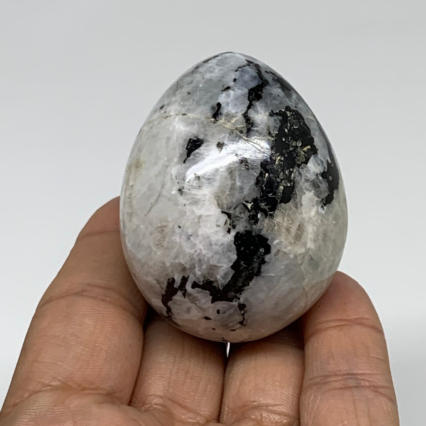 123.2g, 2.1"x1.7", Natural Gemstone White Rainbow Moonstone Egg, B34298