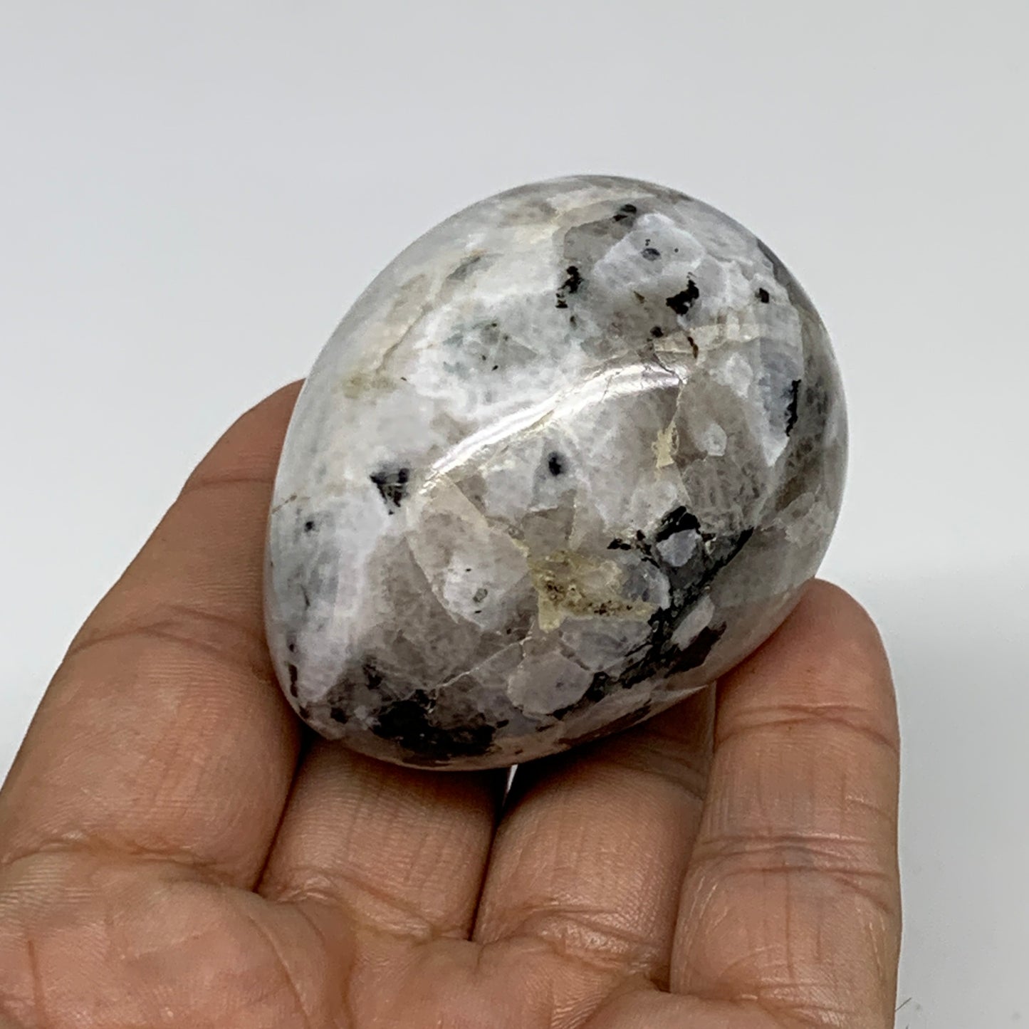123.2g, 2.1"x1.7", Natural Gemstone White Rainbow Moonstone Egg, B34298
