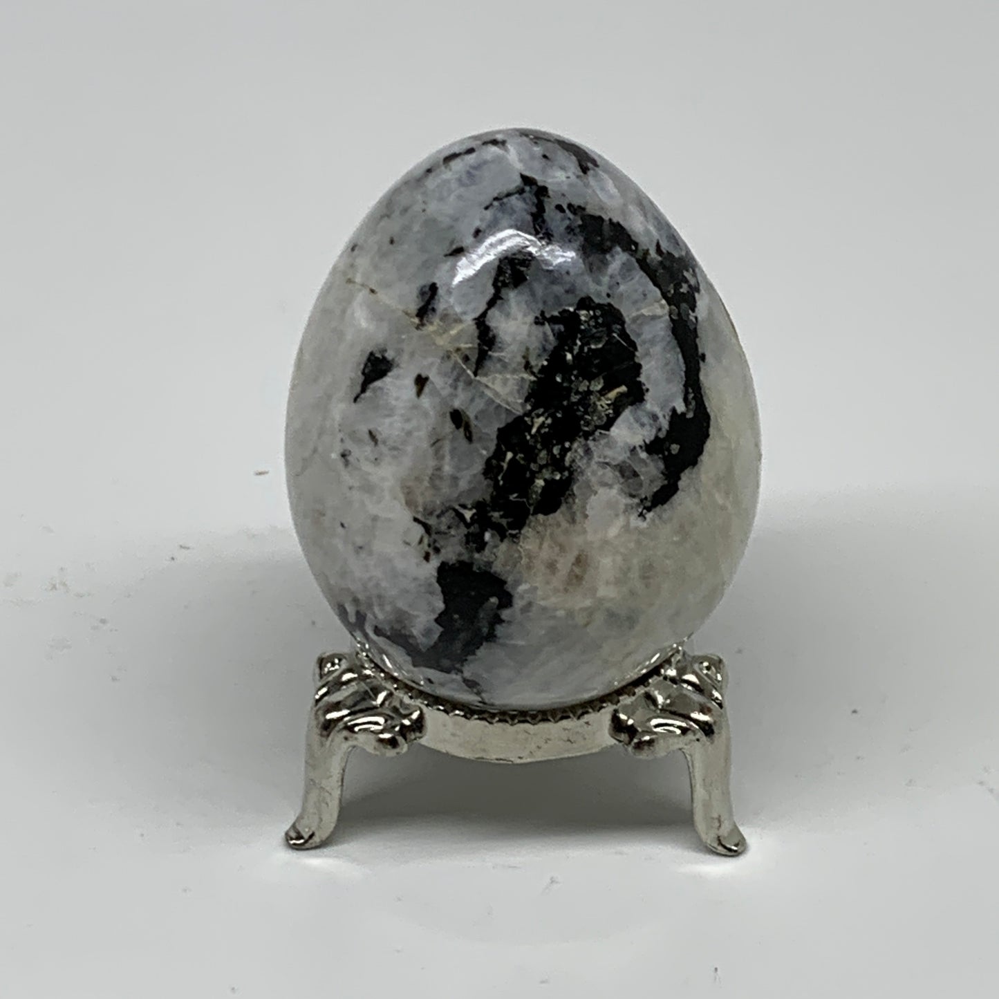 123.2g, 2.1"x1.7", Natural Gemstone White Rainbow Moonstone Egg, B34298