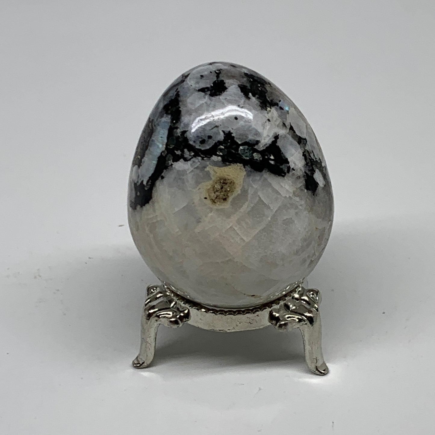 123.2g, 2.1"x1.7", Natural Gemstone White Rainbow Moonstone Egg, B34298