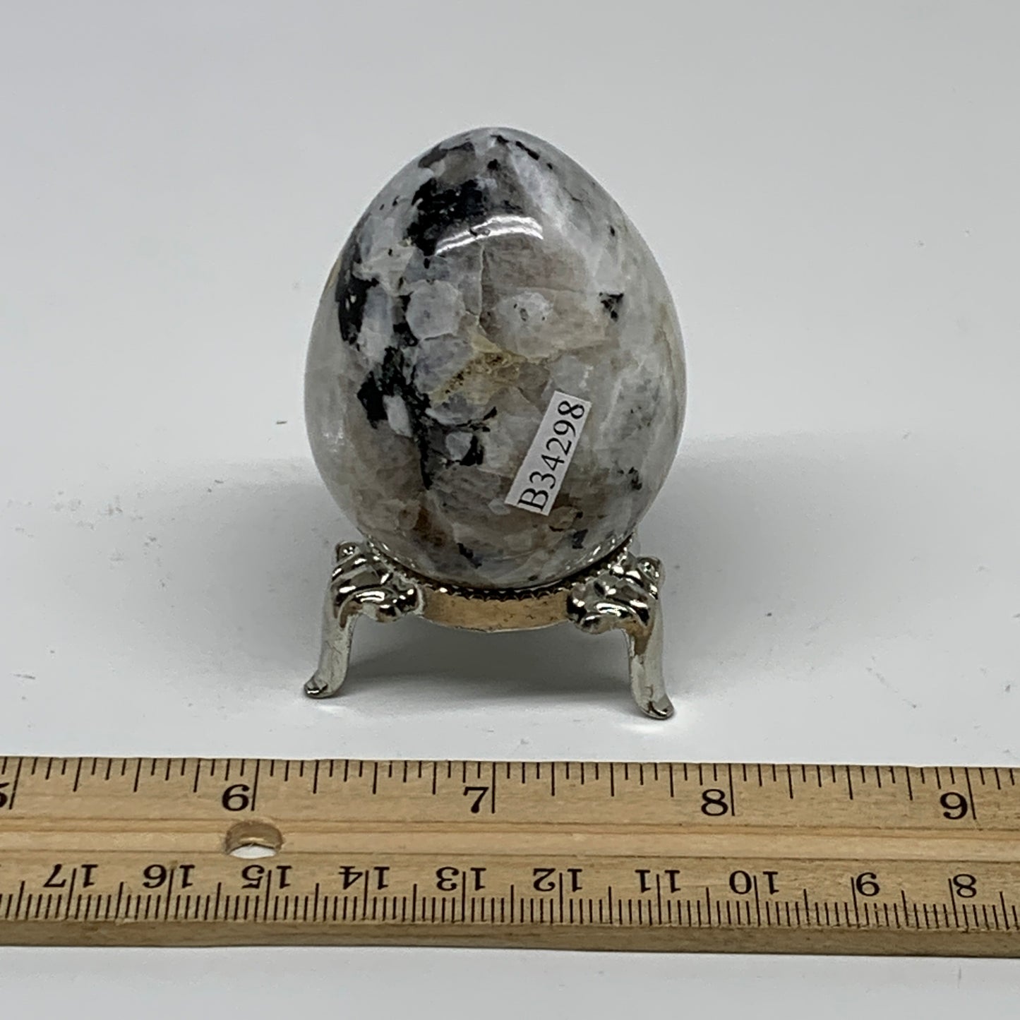 123.2g, 2.1"x1.7", Natural Gemstone White Rainbow Moonstone Egg, B34298