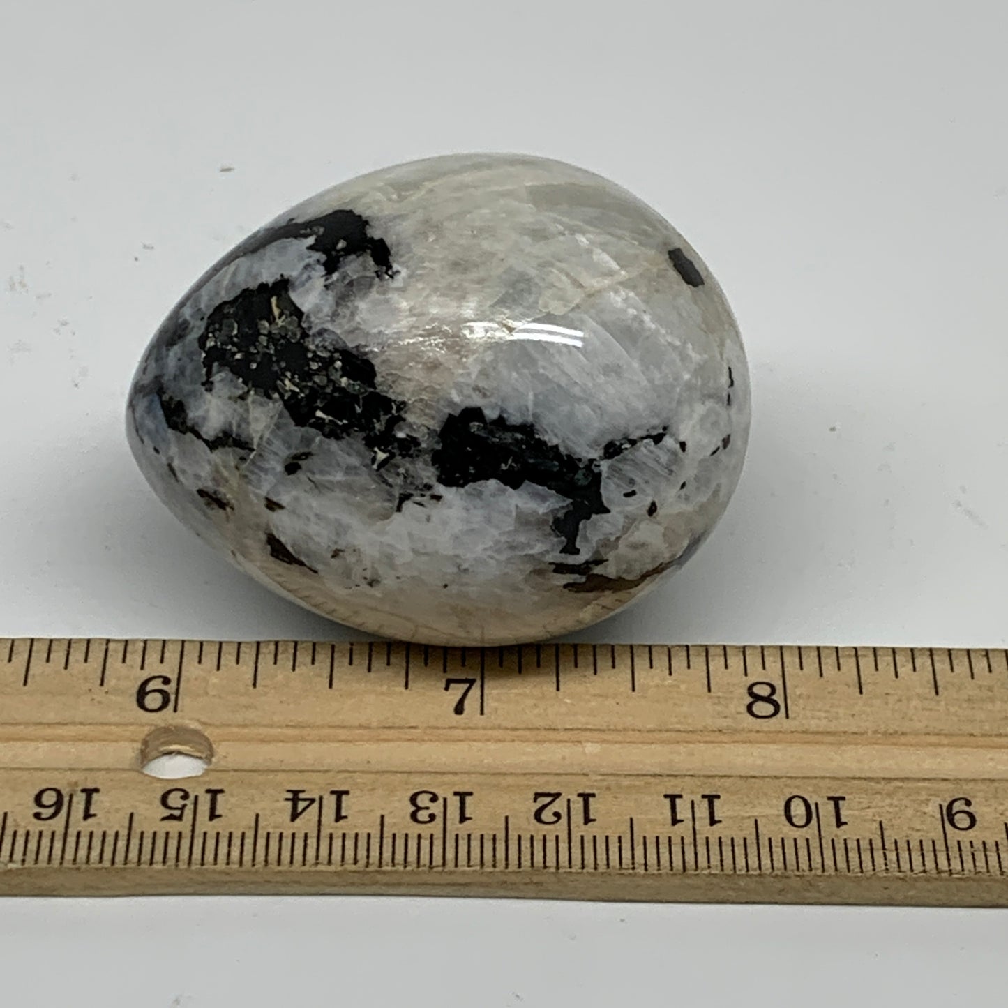 123.2g, 2.1"x1.7", Natural Gemstone White Rainbow Moonstone Egg, B34298