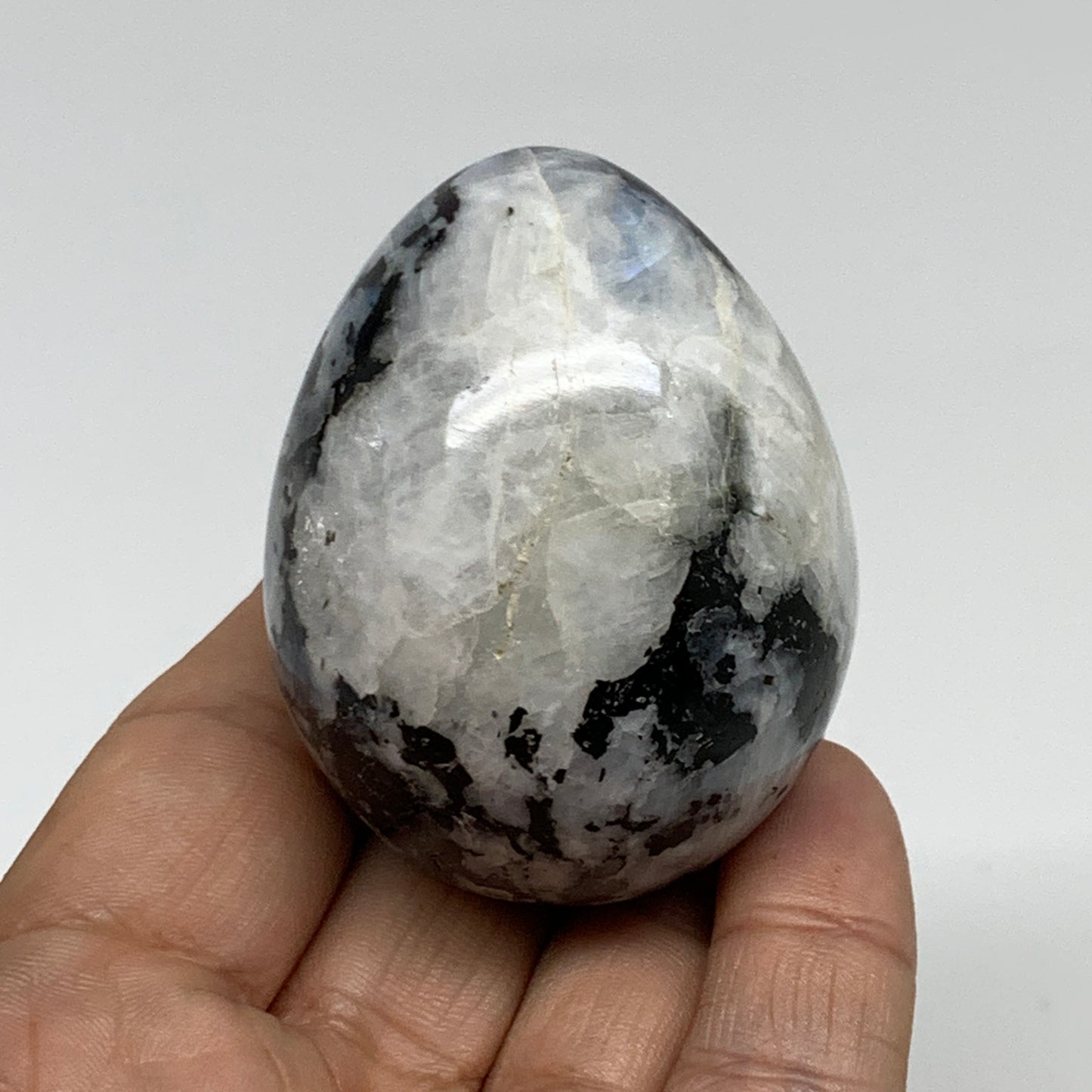 133.2g, 2.2"x1.7", Natural Gemstone White Rainbow Moonstone Egg, B34300