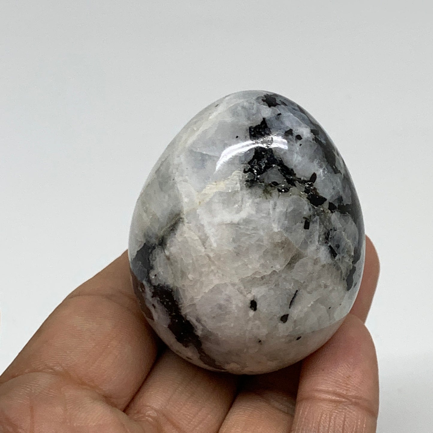 133.2g, 2.2"x1.7", Natural Gemstone White Rainbow Moonstone Egg, B34300