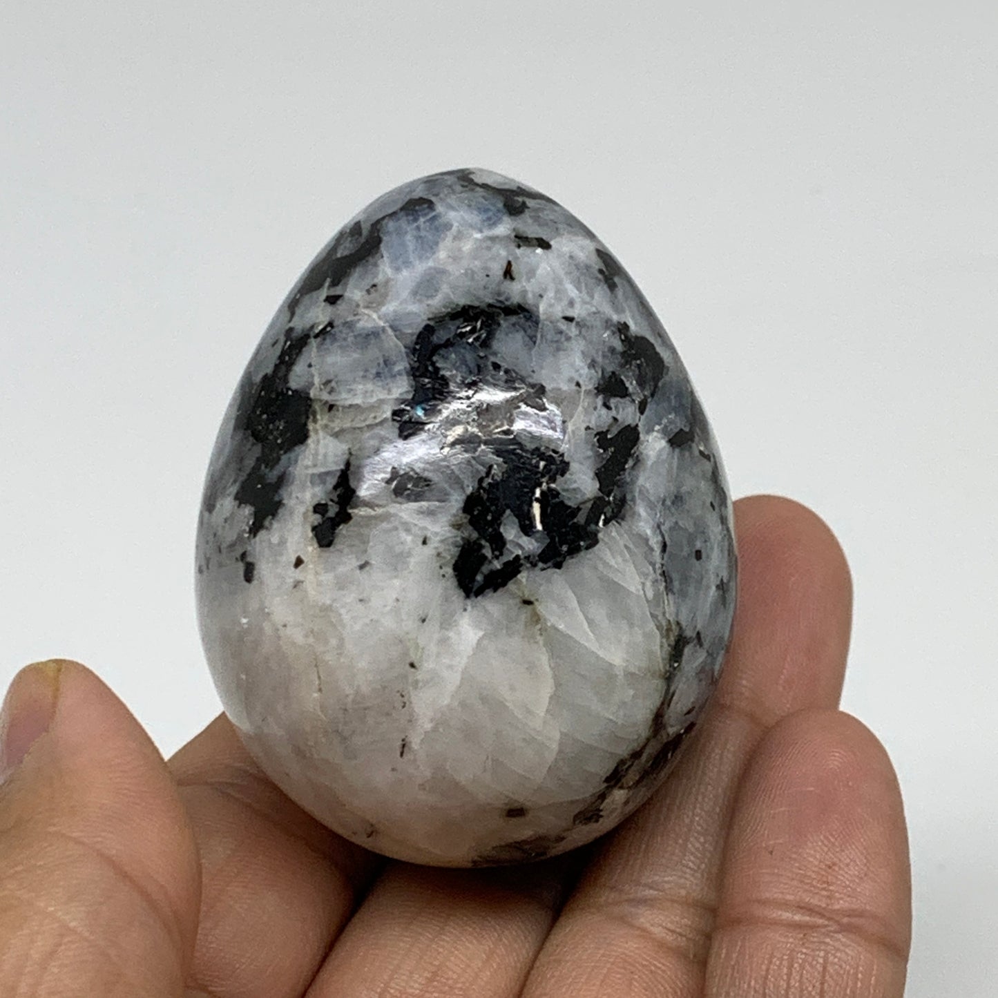 133.2g, 2.2"x1.7", Natural Gemstone White Rainbow Moonstone Egg, B34300