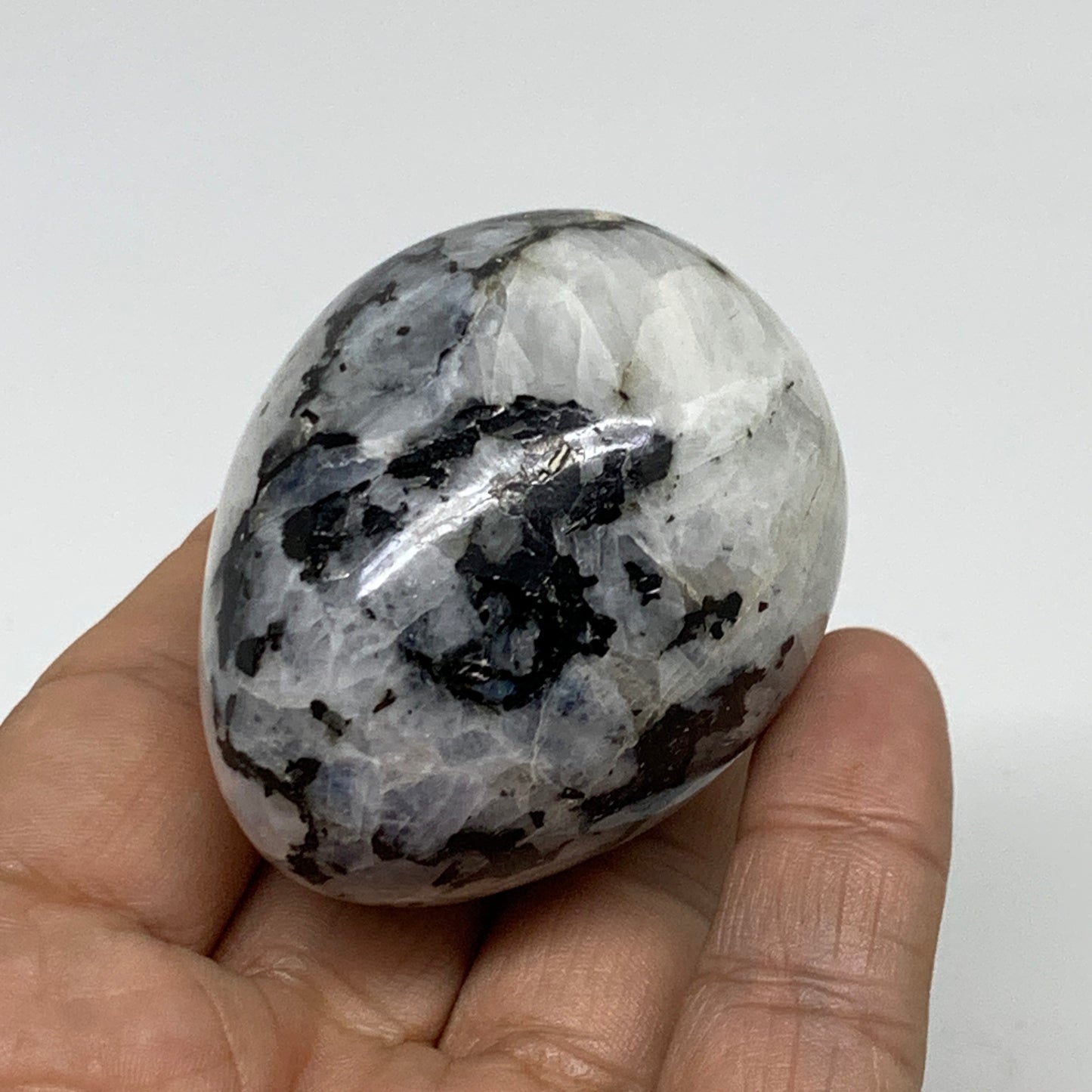 133.2g, 2.2"x1.7", Natural Gemstone White Rainbow Moonstone Egg, B34300