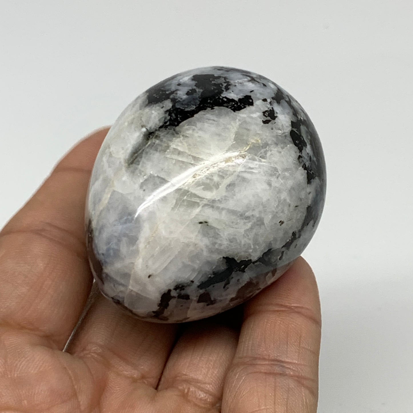 133.2g, 2.2"x1.7", Natural Gemstone White Rainbow Moonstone Egg, B34300
