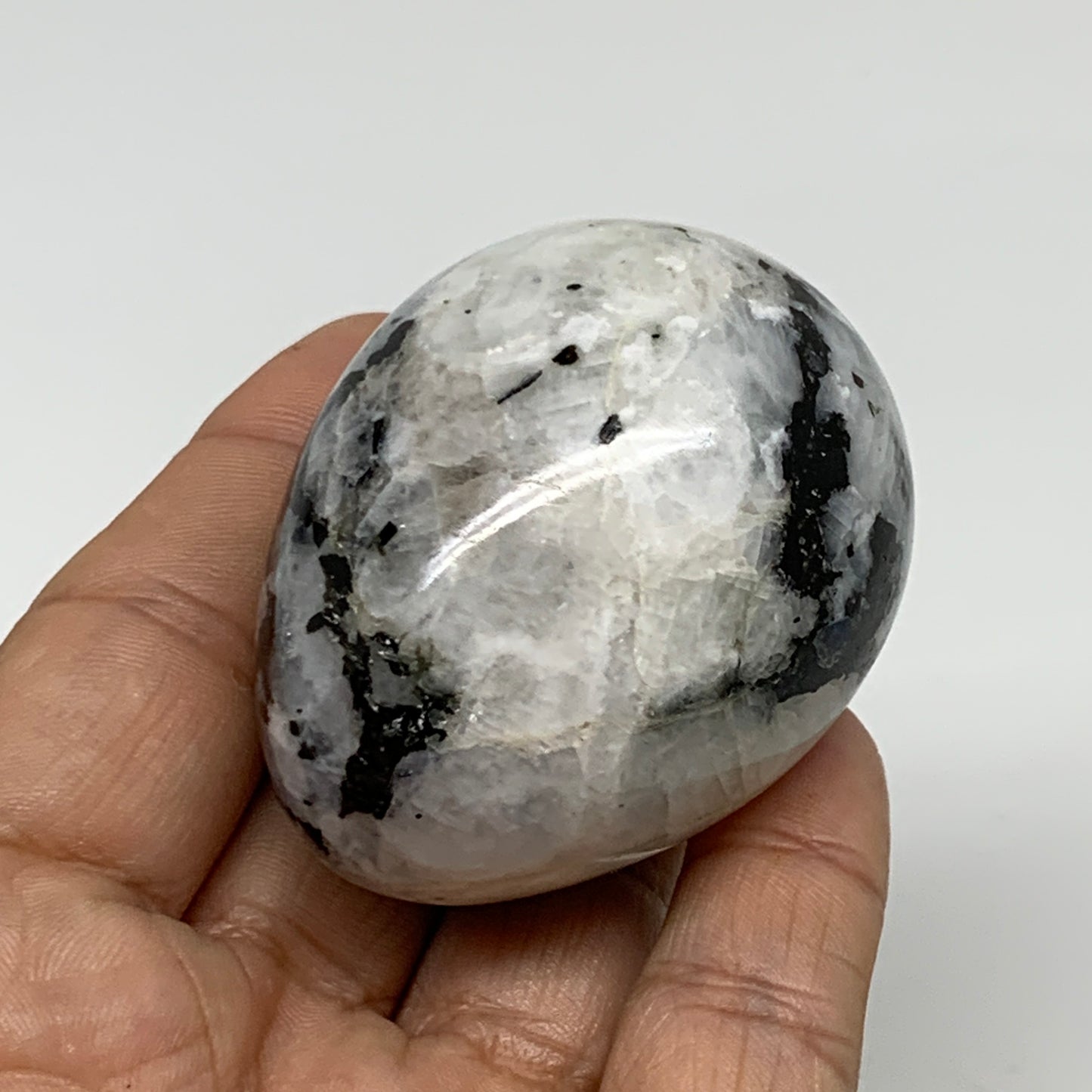 133.2g, 2.2"x1.7", Natural Gemstone White Rainbow Moonstone Egg, B34300