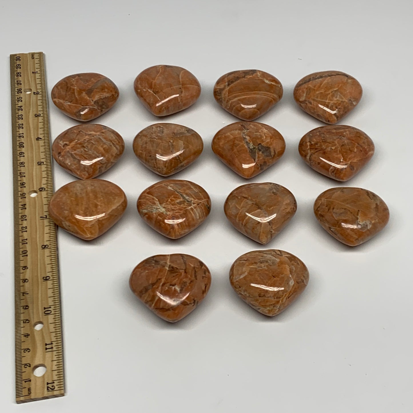 1030g (2.2 lbs) ,14 pcs, 1.7"- 1.9, Peach Moonstone Hearts @Madagascar, B27240